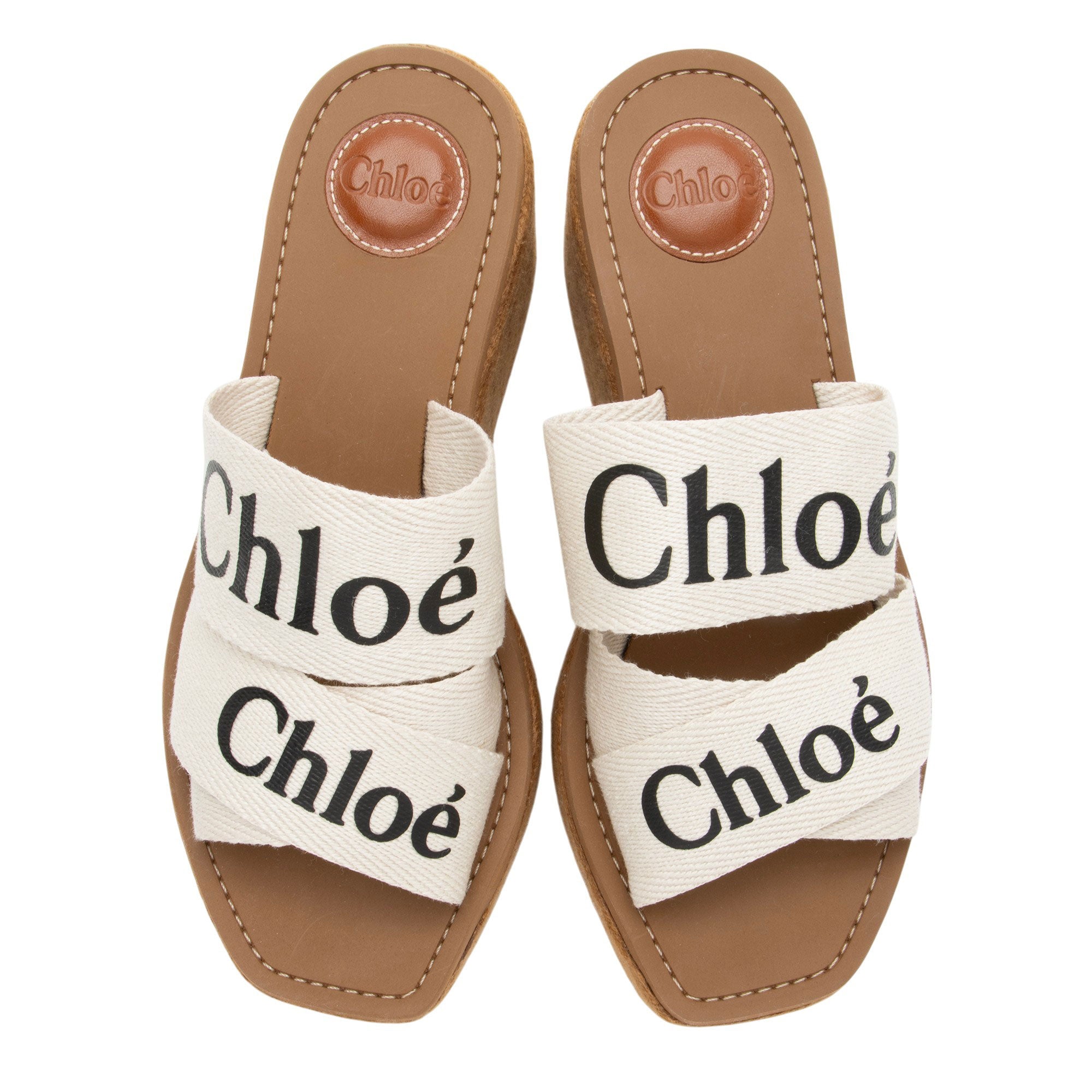Chloe Linen Woody Wedge Espadrilles - Size 9 / 39