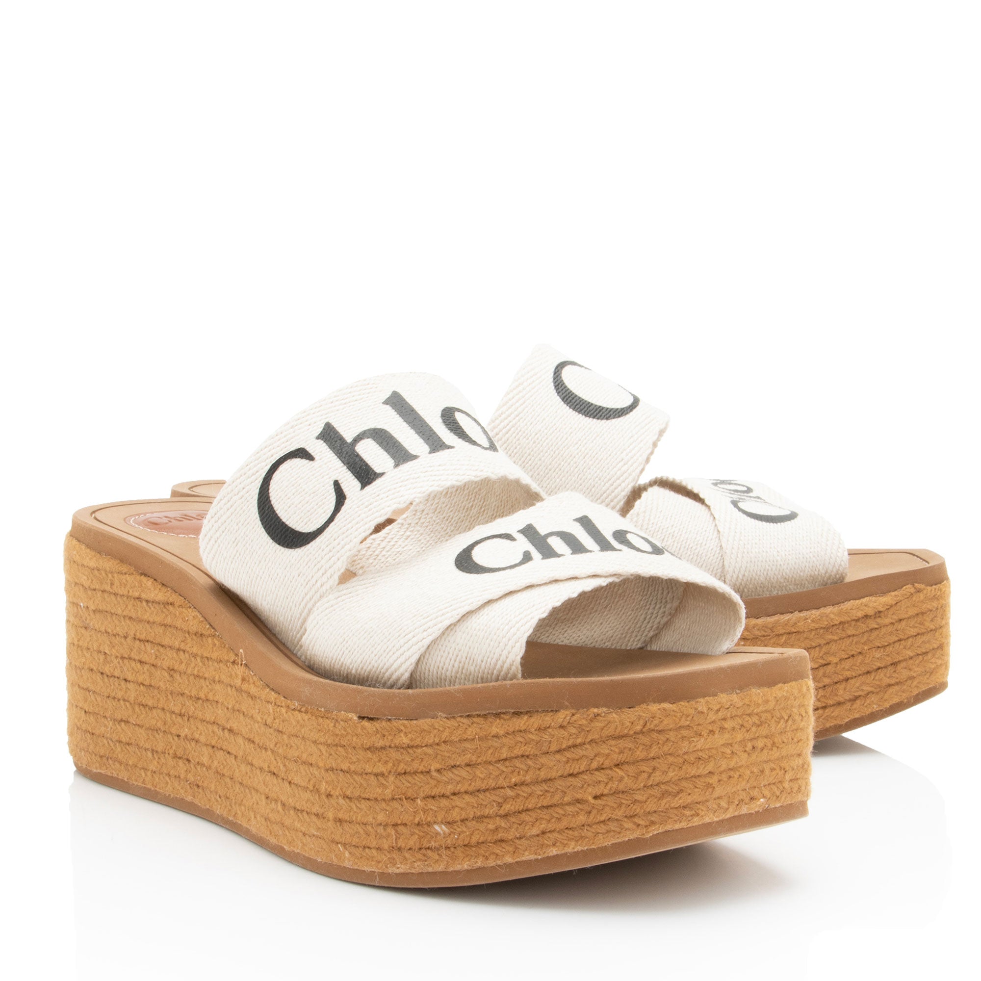 Chloe Linen Woody Wedge Espadrilles - Size 9 / 39