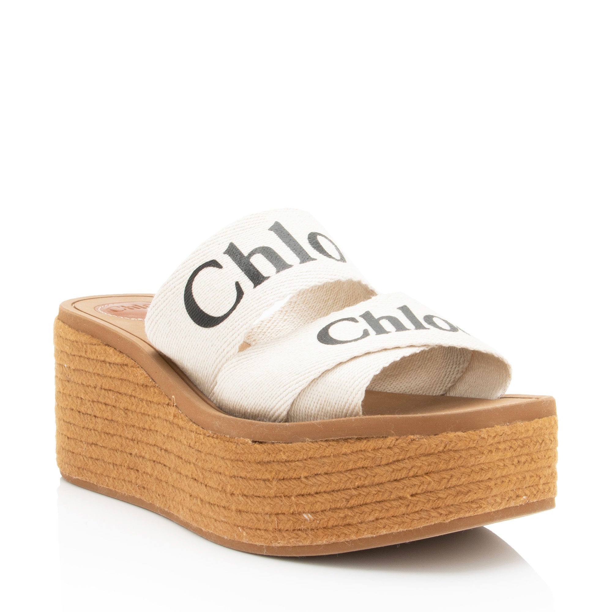 Chloe Linen Woody Wedge Espadrilles - Size 9 / 39