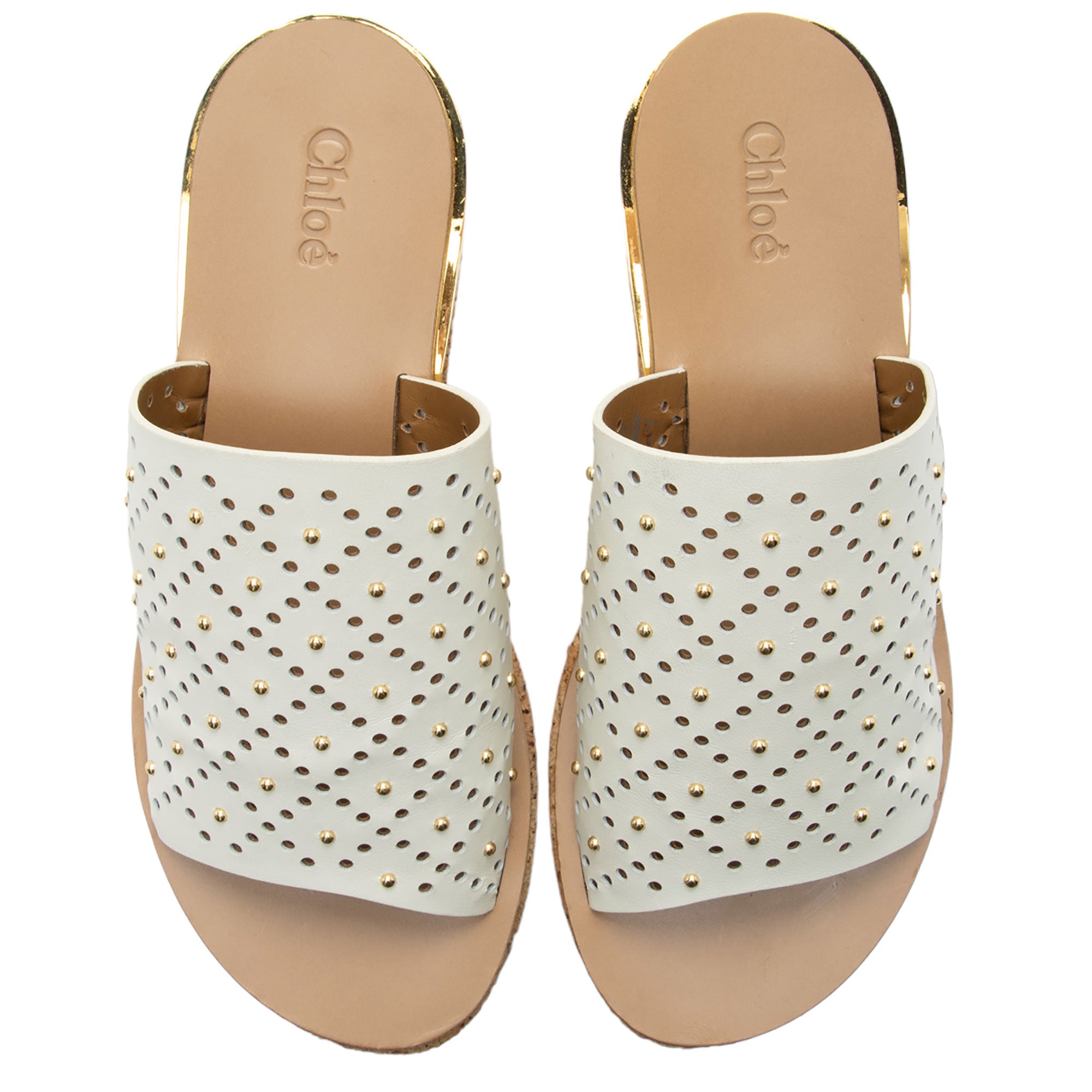 Chloe Perforated Leather Studded Camille Sandals - Size 7.5 / 37.5 (SHF-whCq5m)