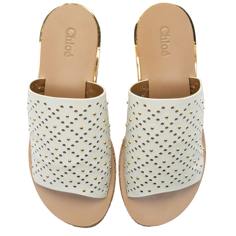 Chloe Perforated Leather Studded Camille Sandals - Size 7.5 / 37.5 (SHF-whCq5m)
