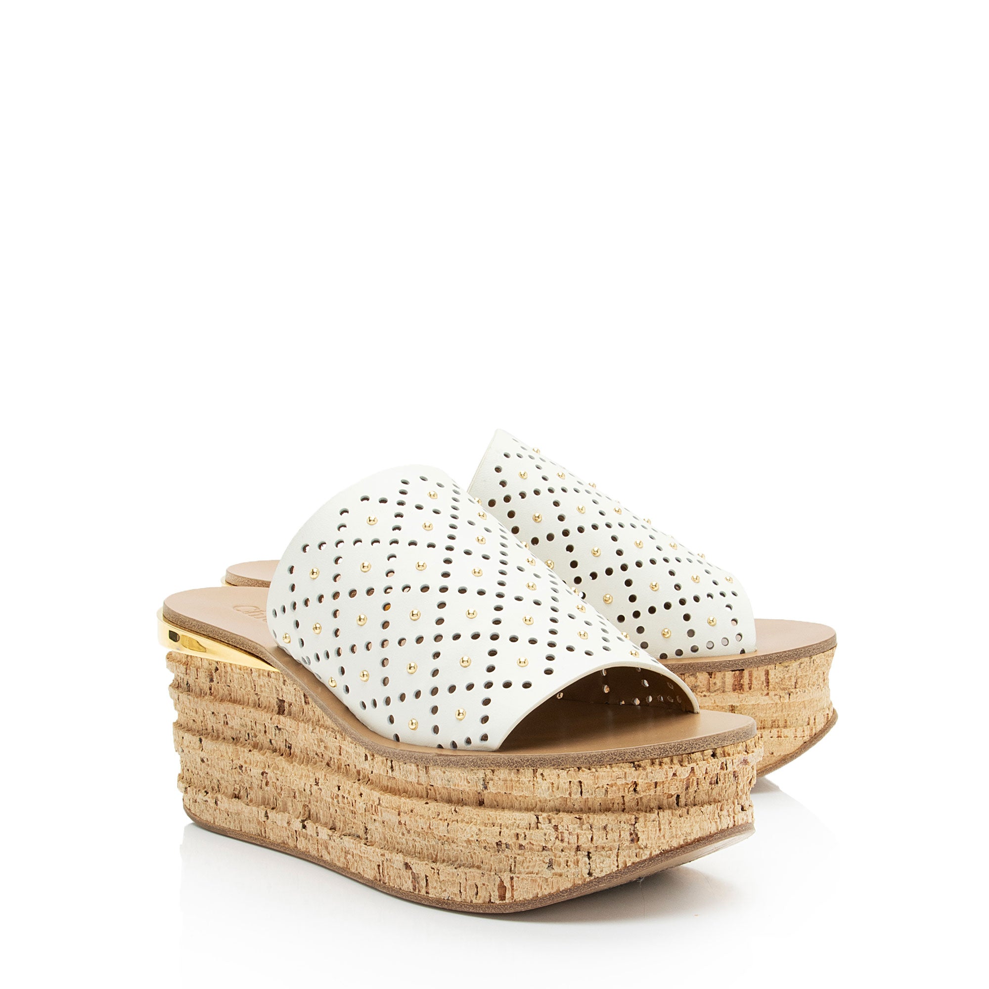 Chloe Perforated Leather Studded Camille Sandals - Size 7.5 / 37.5 (SHF-whCq5m)