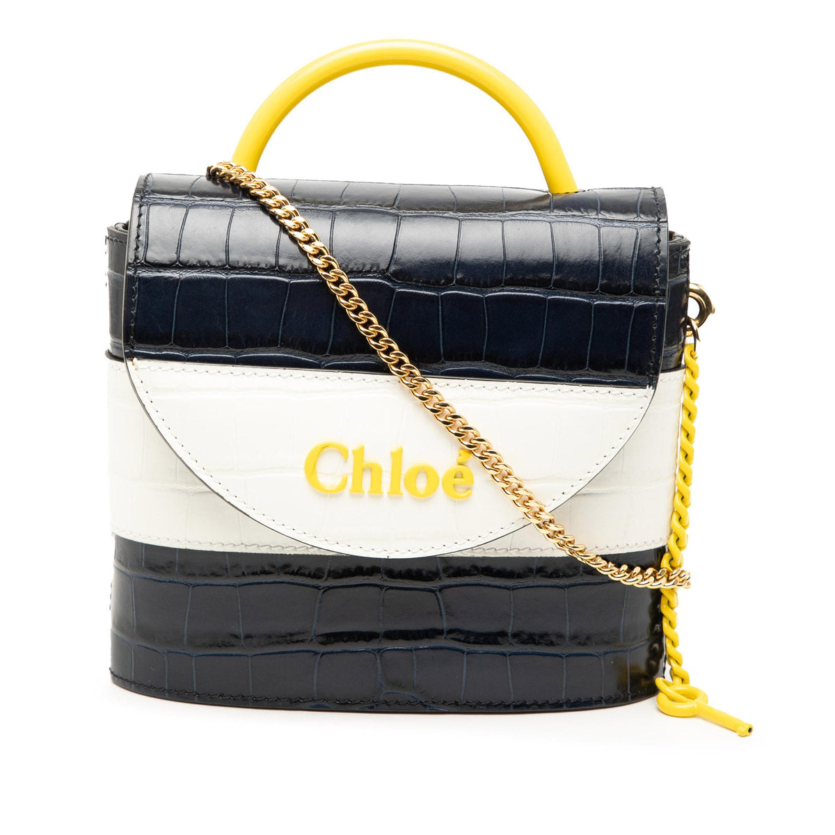 Chloe Tricolor Croc Embossed Leather Aby Lock Satchel