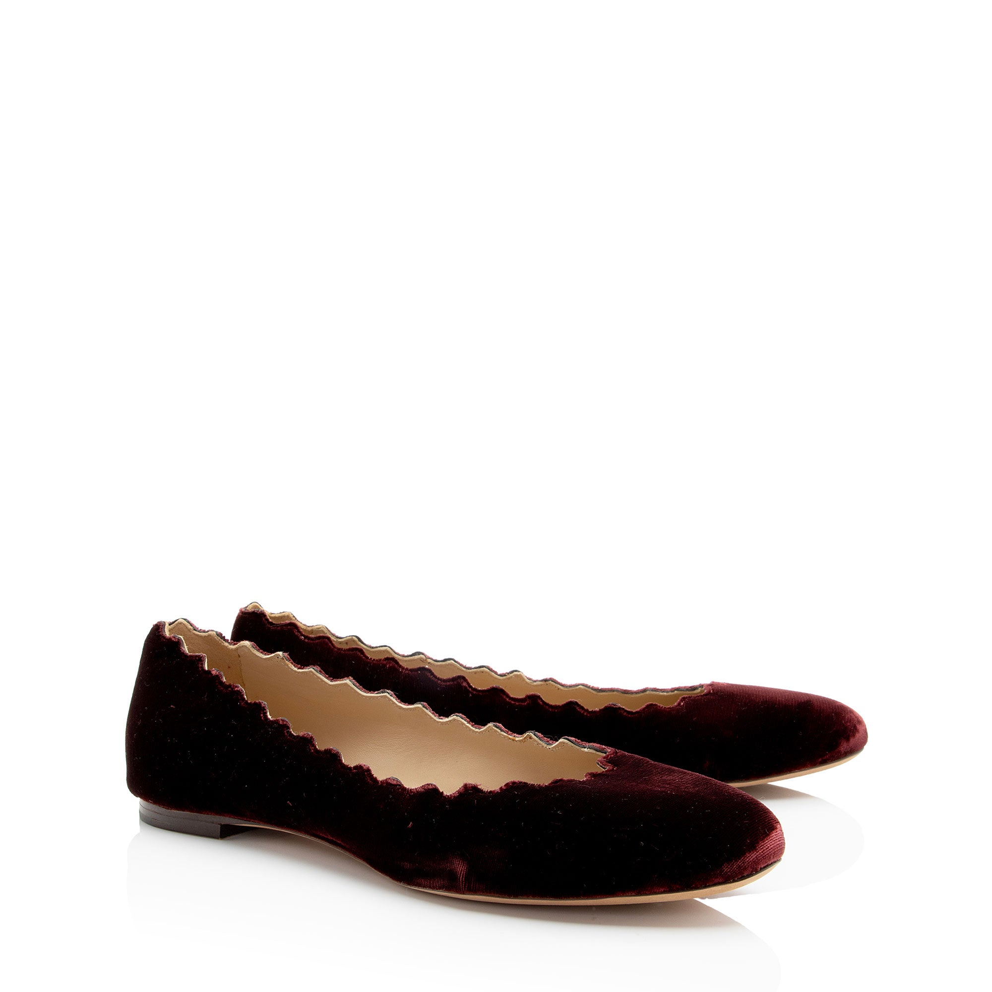 Chloe Velvet Scalloped Lauren Flats - Size 9.5 / 39.5 (SHF-d1pa1o)