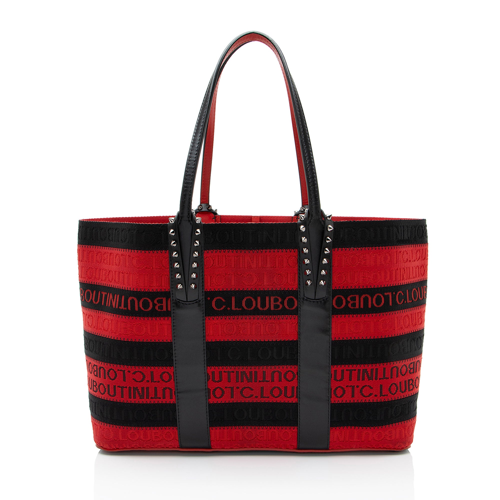 Christian Louboutin Canvas Striped Spiked Cabata Tote