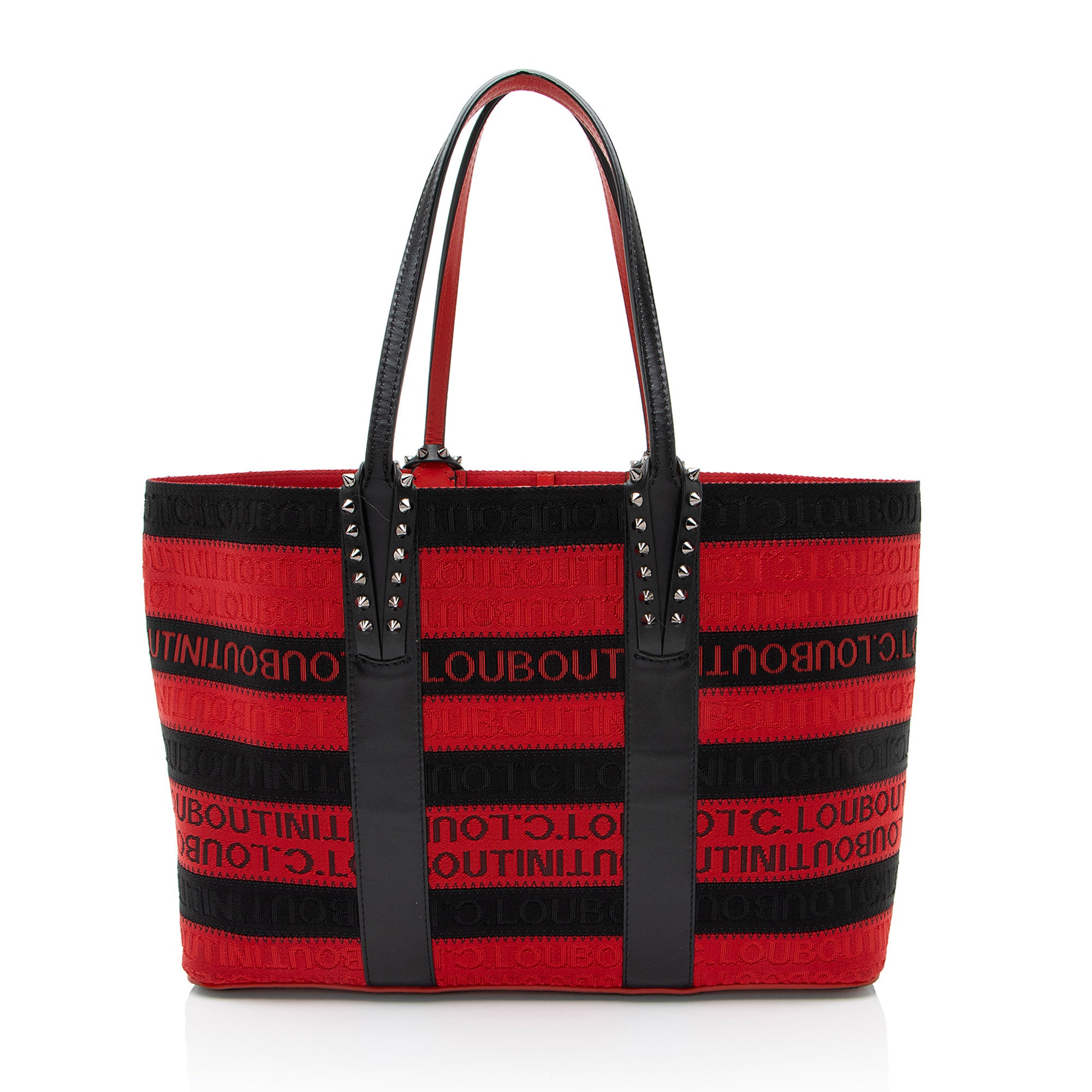 Christian Louboutin Canvas Striped Spiked Cabata Tote