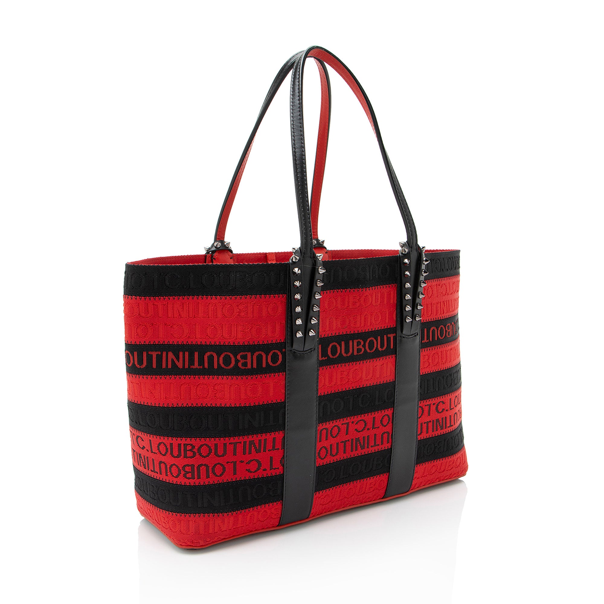 Christian Louboutin Canvas Striped Spiked Cabata Tote