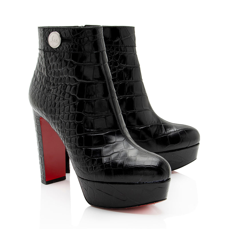 Christian Louboutin Croc Embossed Leather Janis Boots - Size 10 / 40 (SHF-LA4kiy)