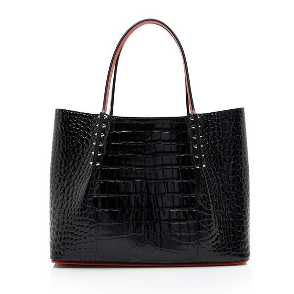 Christian Louboutin Shiny Croc Embossed Leather Cabarock Small Tote (SHF-RFC1bs)