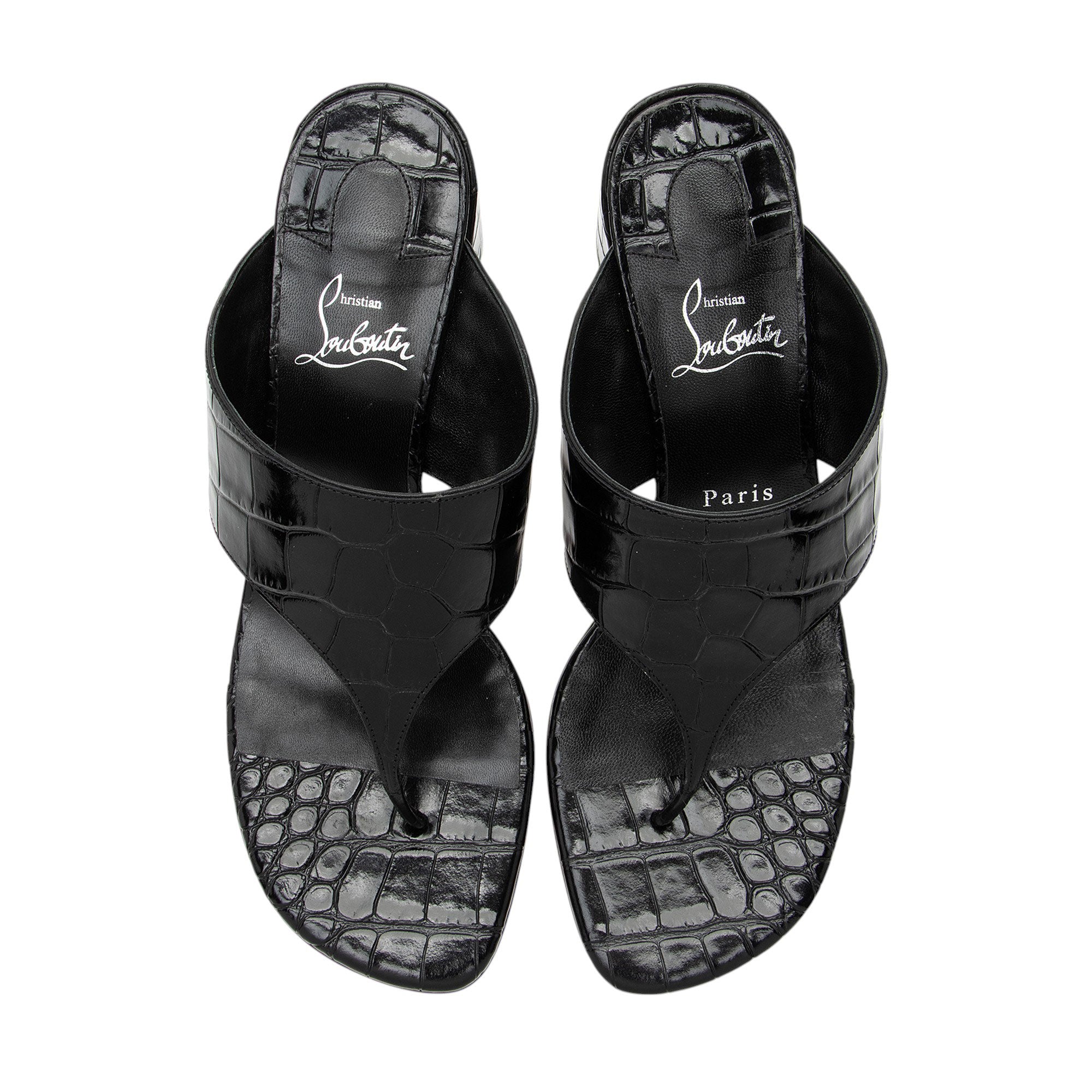 Christian Louboutin Croc Embossed Tongamule Sandals - Size 10 / 40