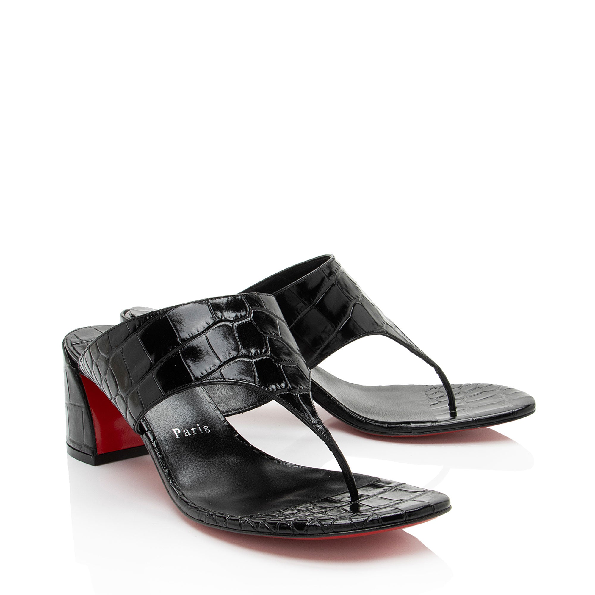 Christian Louboutin Croc Embossed Tongamule Sandals - Size 10 / 40