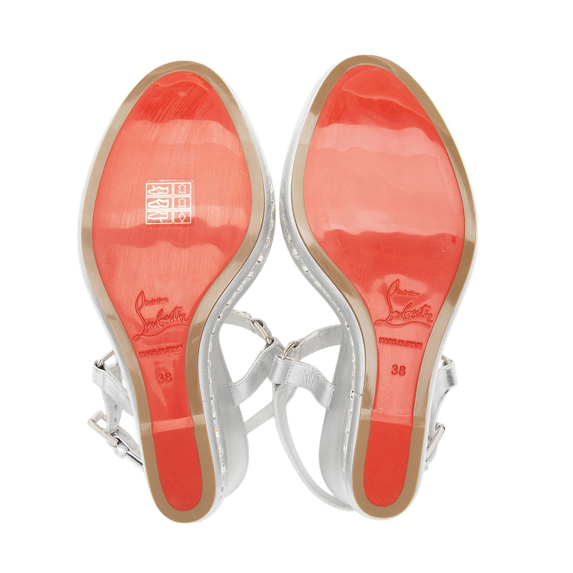 Christian Louboutin Metallic Leather Crystal Pyrastrass Wedge Sandals - Size 8 / 38