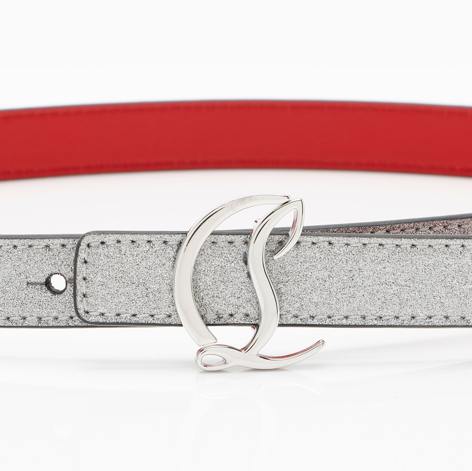 Christian Louboutin Leather Glitter CL Logo Belt - Size 28 / 70 (SHF-lKsico)