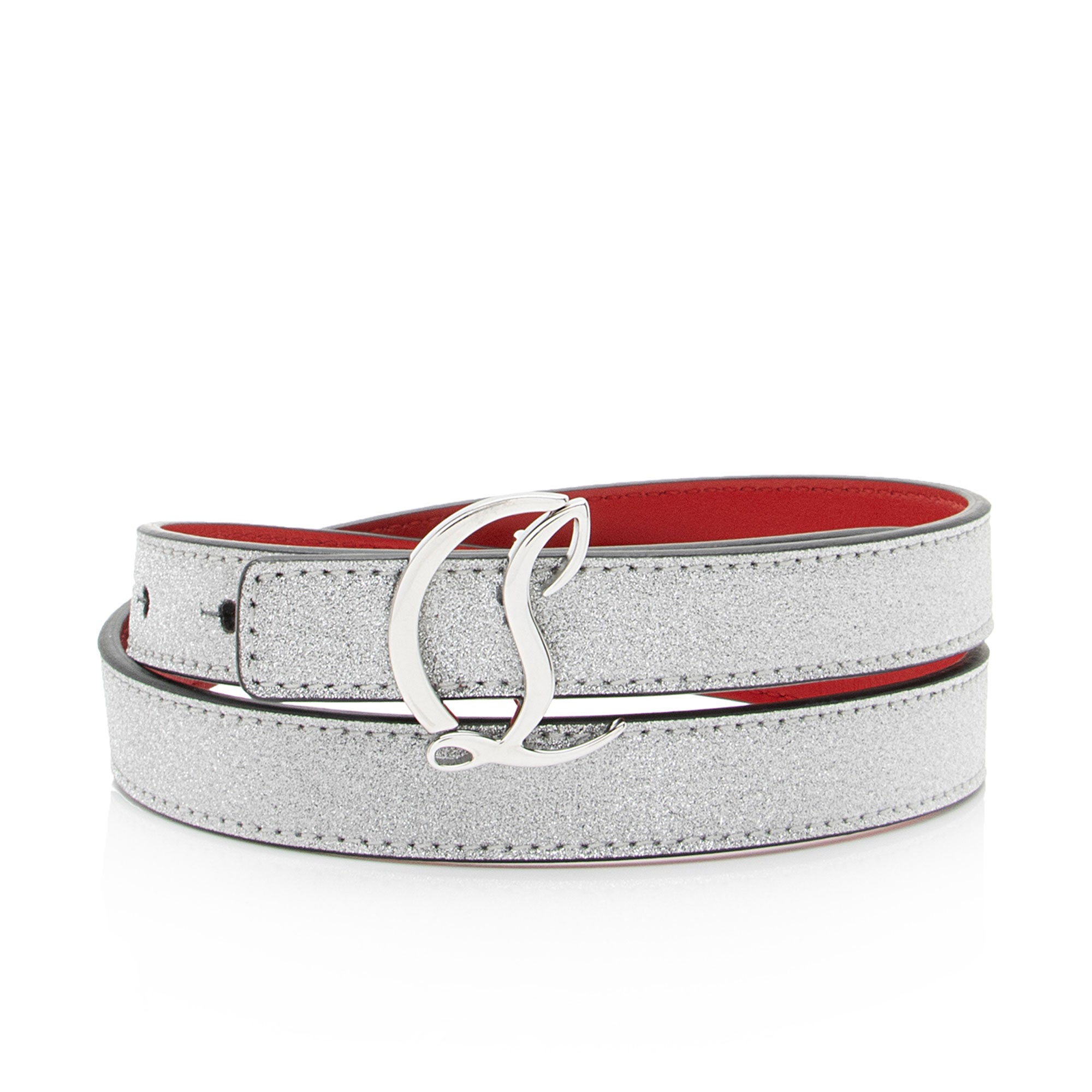 Christian Louboutin Leather Glitter CL Logo Belt - Size 28 / 70 (SHF-lKsico)