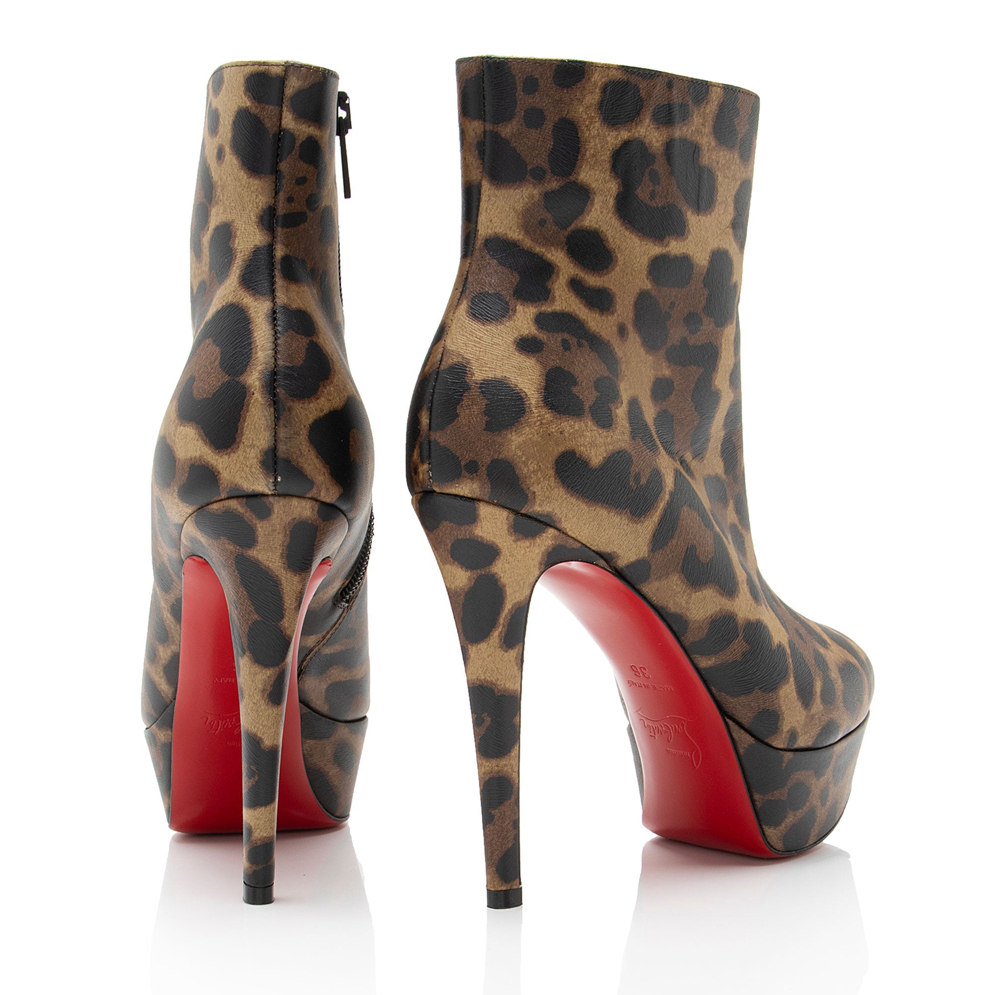 Christian Louboutin Leather Leopard Bianca Platform Boots - Size 6 / 36