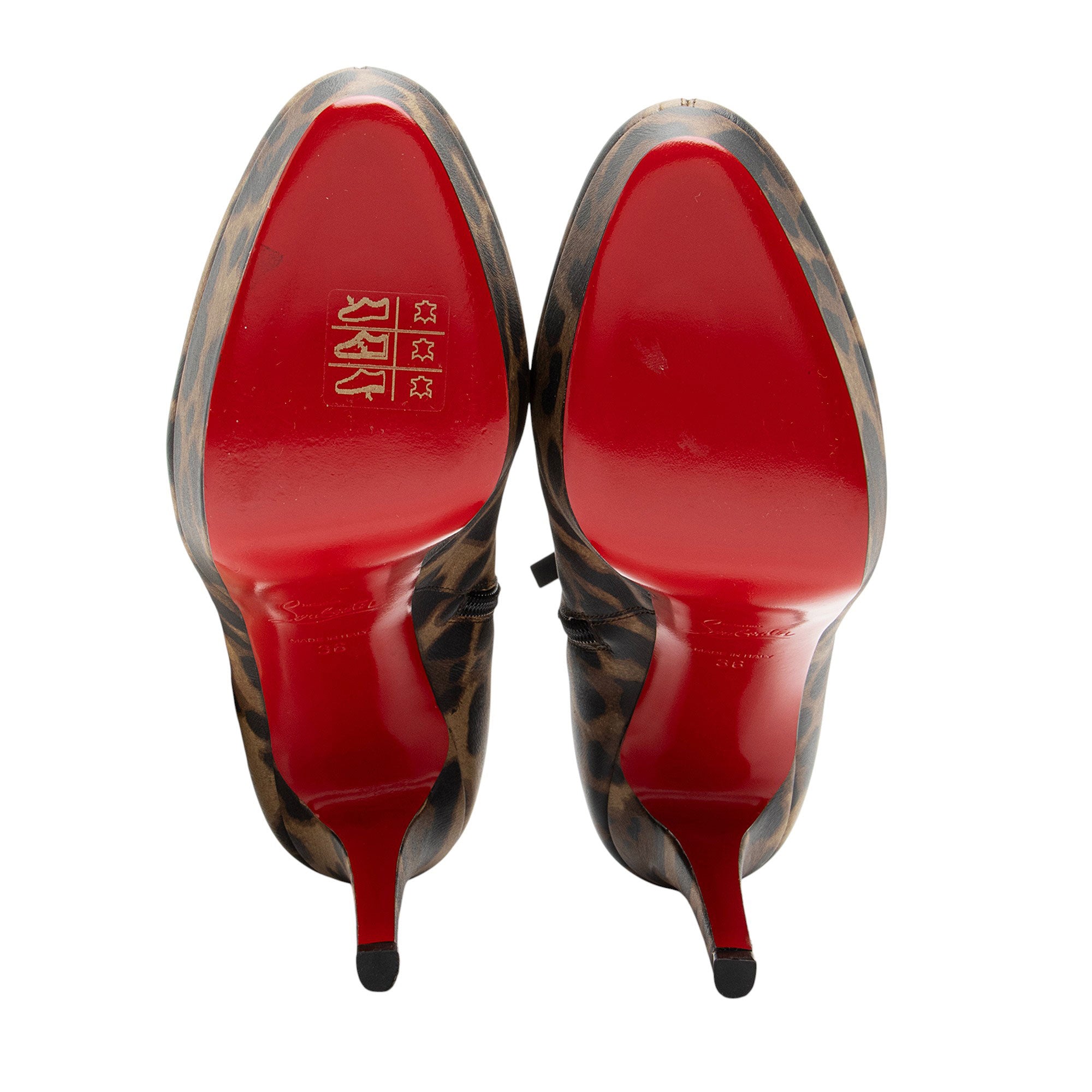 Christian Louboutin Leather Leopard Bianca Platform Boots - Size 6 / 36