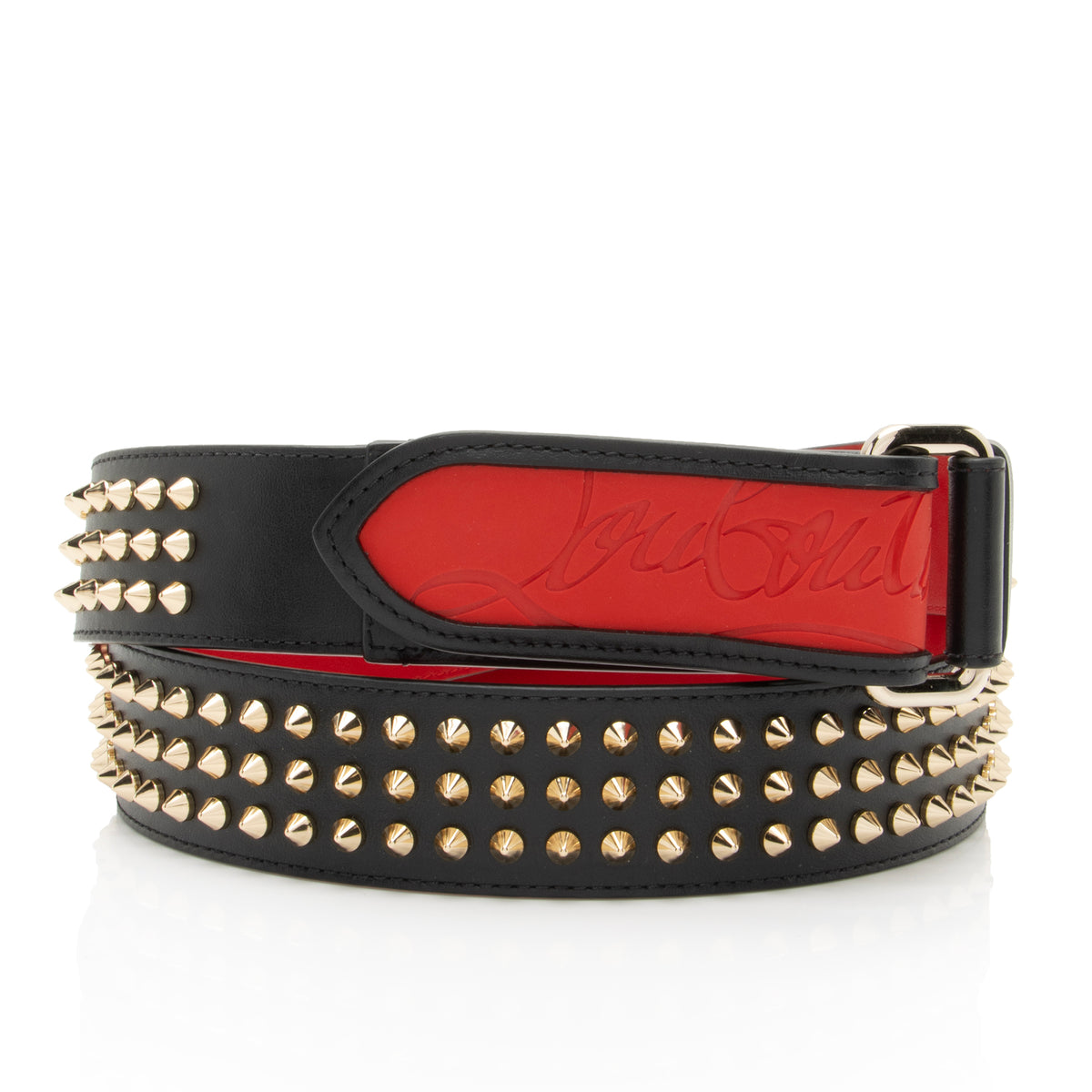NWT Christian Louboutin LOUBI Logo Spike Studded Leather 