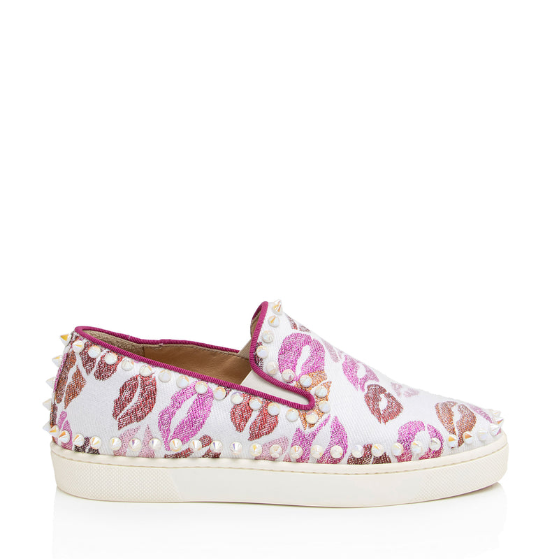 Christian Louboutin Lurex Lips Spiked Pik Boat Sneakers Size 5.5