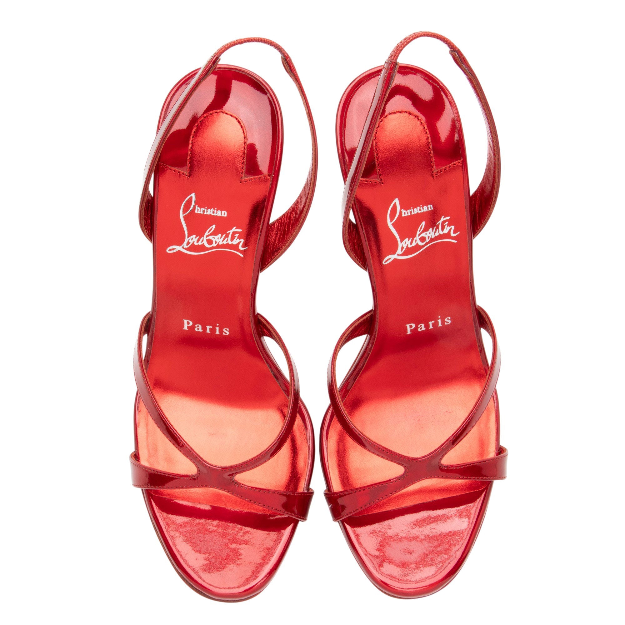 Christian Louboutin Metallic Patent Leather Emilie Sandals - Size 6.5 / 36.5