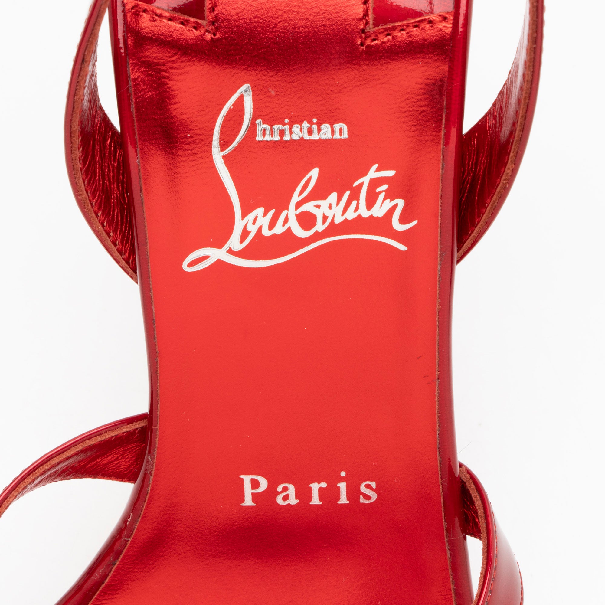 Christian Louboutin Metallic Patent Leather Emilie Sandals - Size 6.5 / 36.5