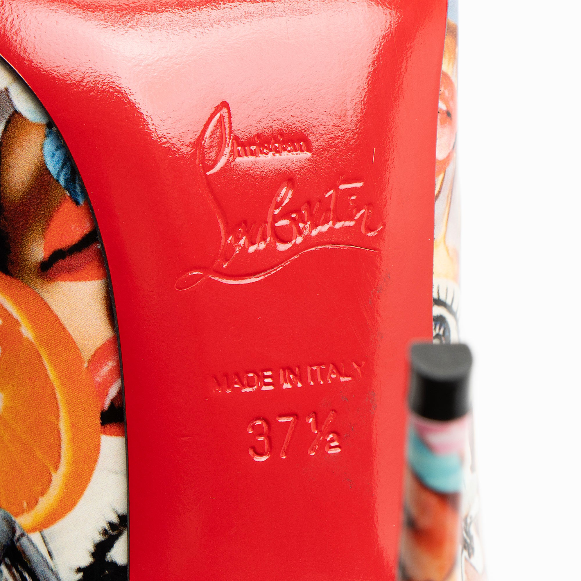 Christian Louboutin Patent Leather Graphic Love Hot Chick 100 Pumps - Size 7.5 / 37.5