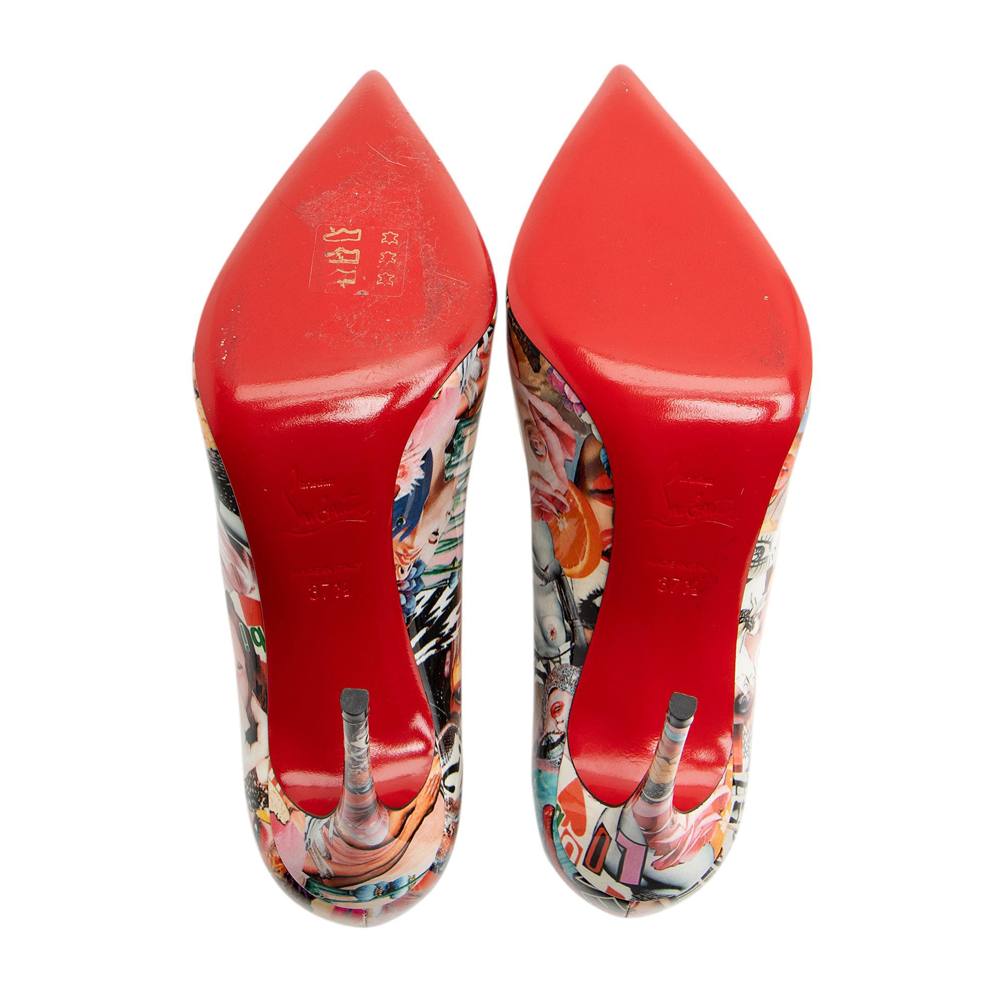 Christian Louboutin Patent Leather Graphic Love Hot Chick 100 Pumps - Size 7.5 / 37.5