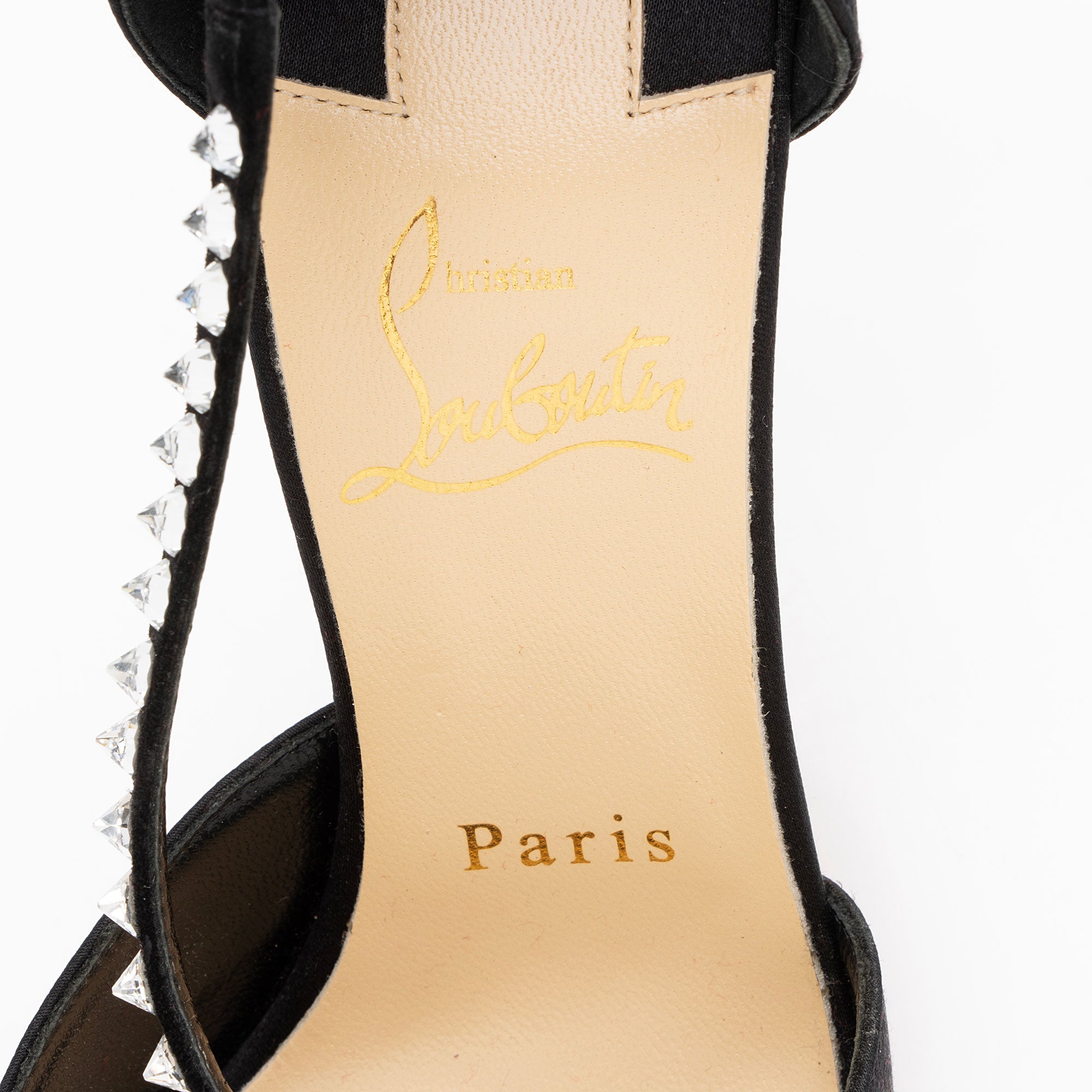 Christian Louboutin Satin Rhinestone PVC Krystal Cross Pumps - Size 6.