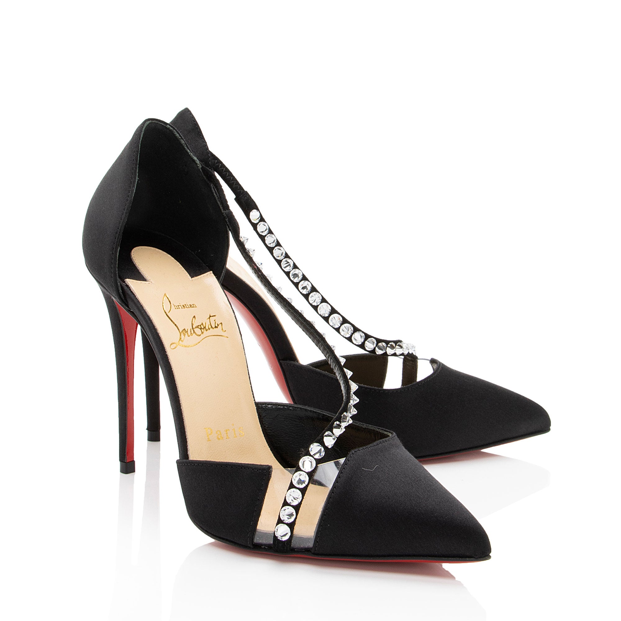 Christian Louboutin Satin Rhinestone PVC Krystal Cross Pumps - Size 6.