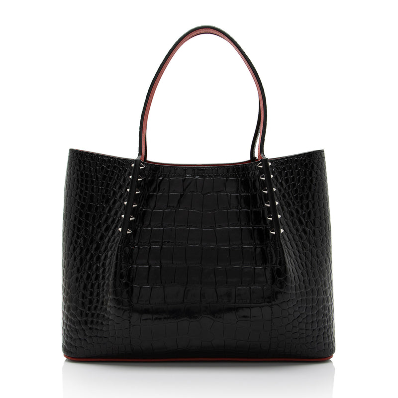 Christian Louboutin Shiny Croc Embossed Leather Cabarock Small Tote (SHF-L0356v)