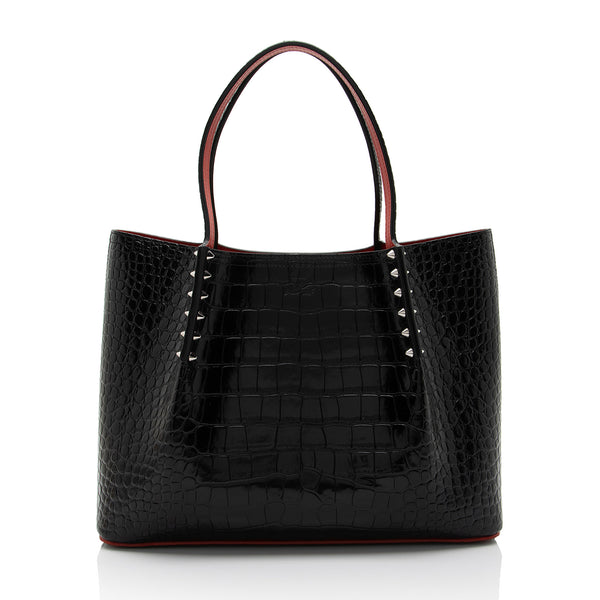 Christian Louboutin Shiny Croc Embossed Leather Cabarock Small Tote (SHF-L0356v)