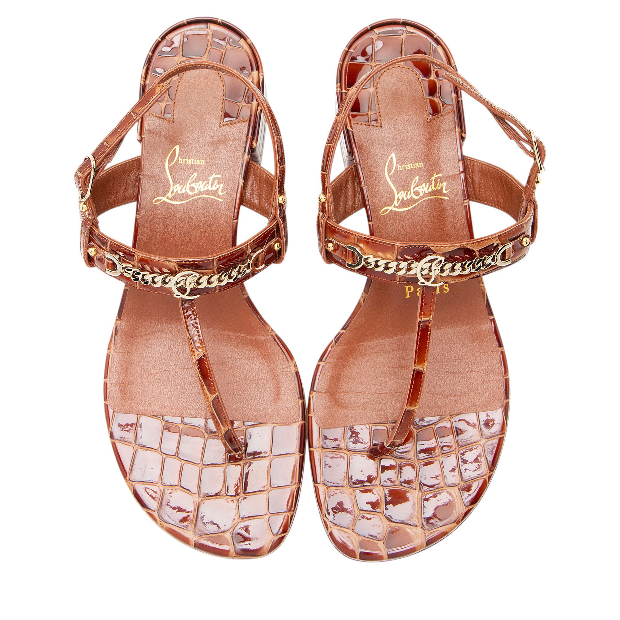 Christian Louboutin Shiny Croc Embossed Leather MJ Thong Sandals - Size 7 / 37