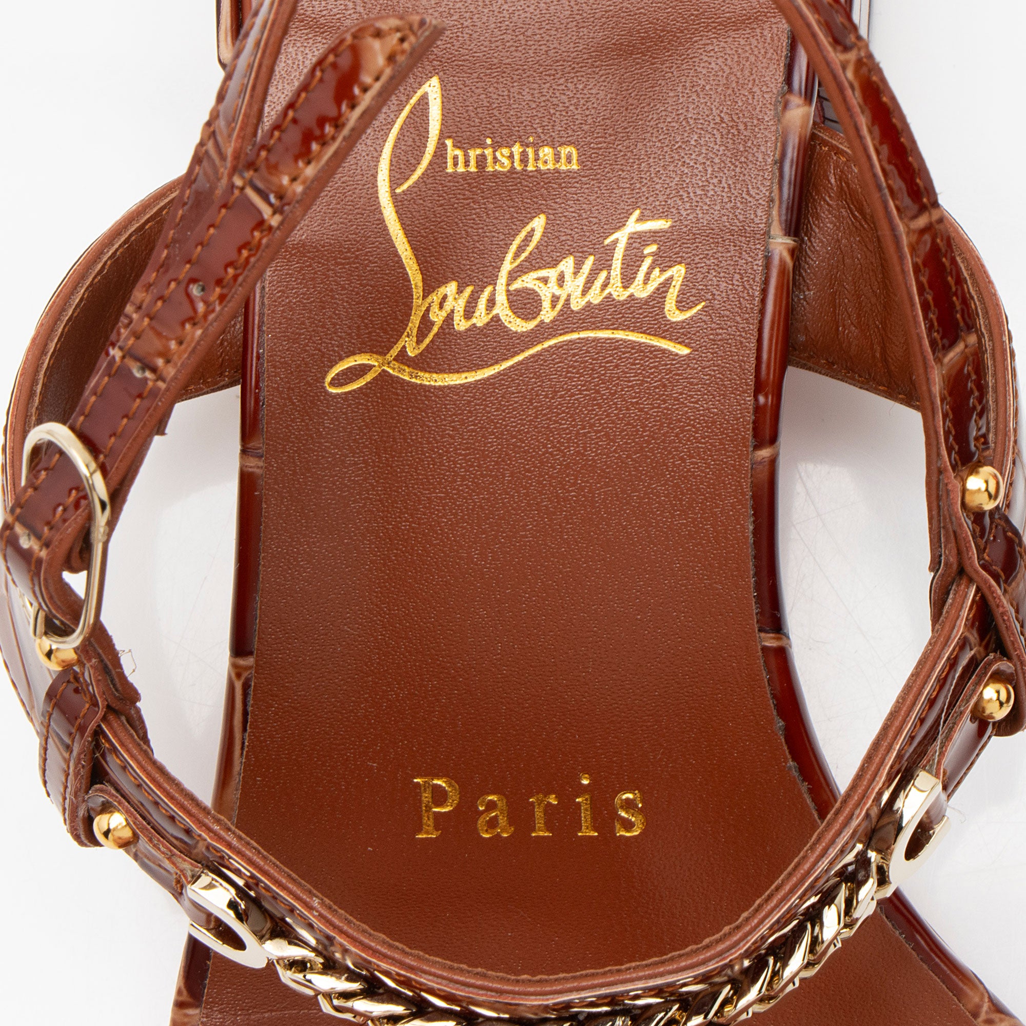 Christian Louboutin Shiny Croc Embossed Leather MJ Thong Sandals - Size 7 / 37