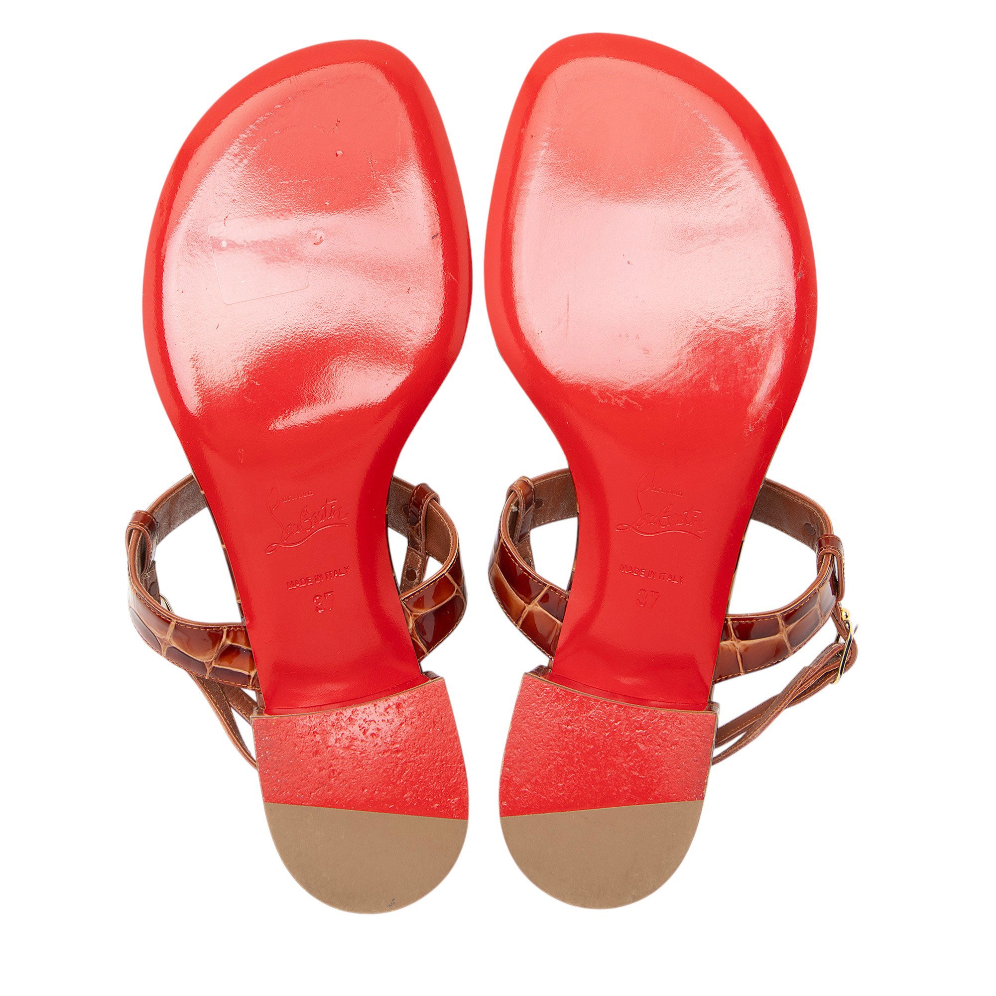 Christian Louboutin Shiny Croc Embossed Leather MJ Thong Sandals - Size 7 / 37