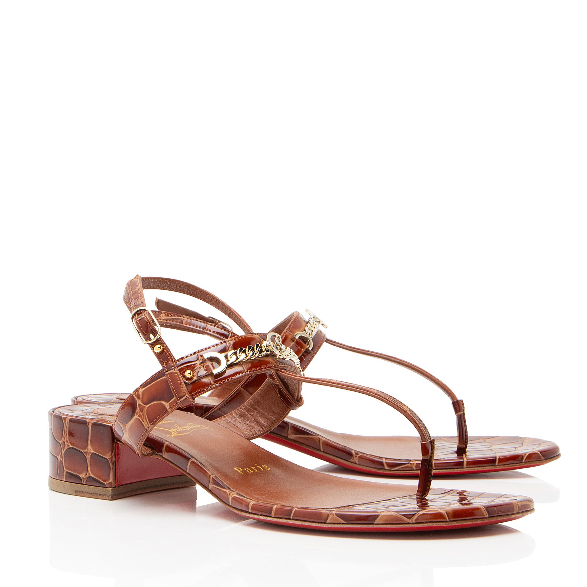 Christian Louboutin Shiny Croc Embossed Leather MJ Thong Sandals - Size 7 / 37