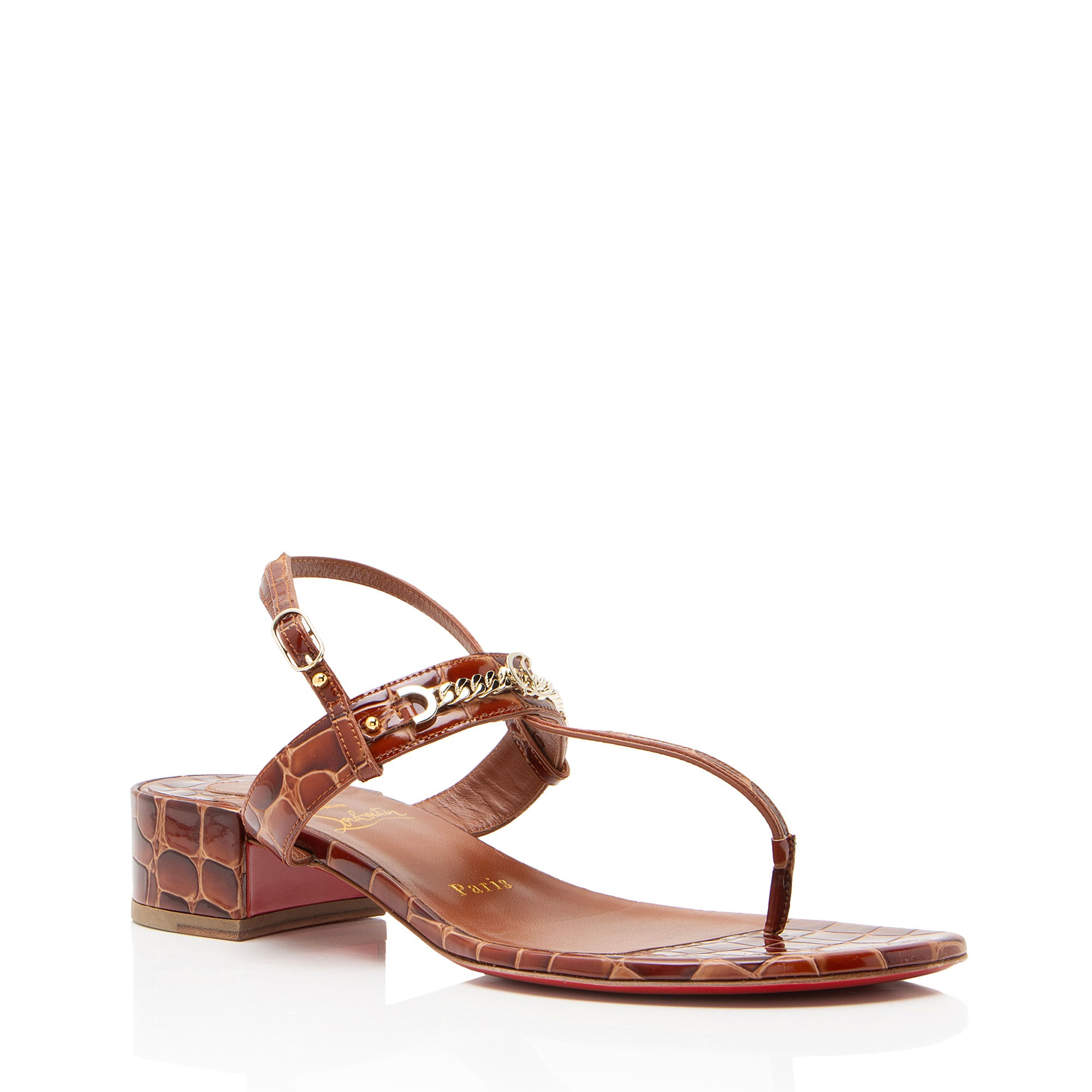 Christian Louboutin Shiny Croc Embossed Leather MJ Thong Sandals - Size 7 / 37
