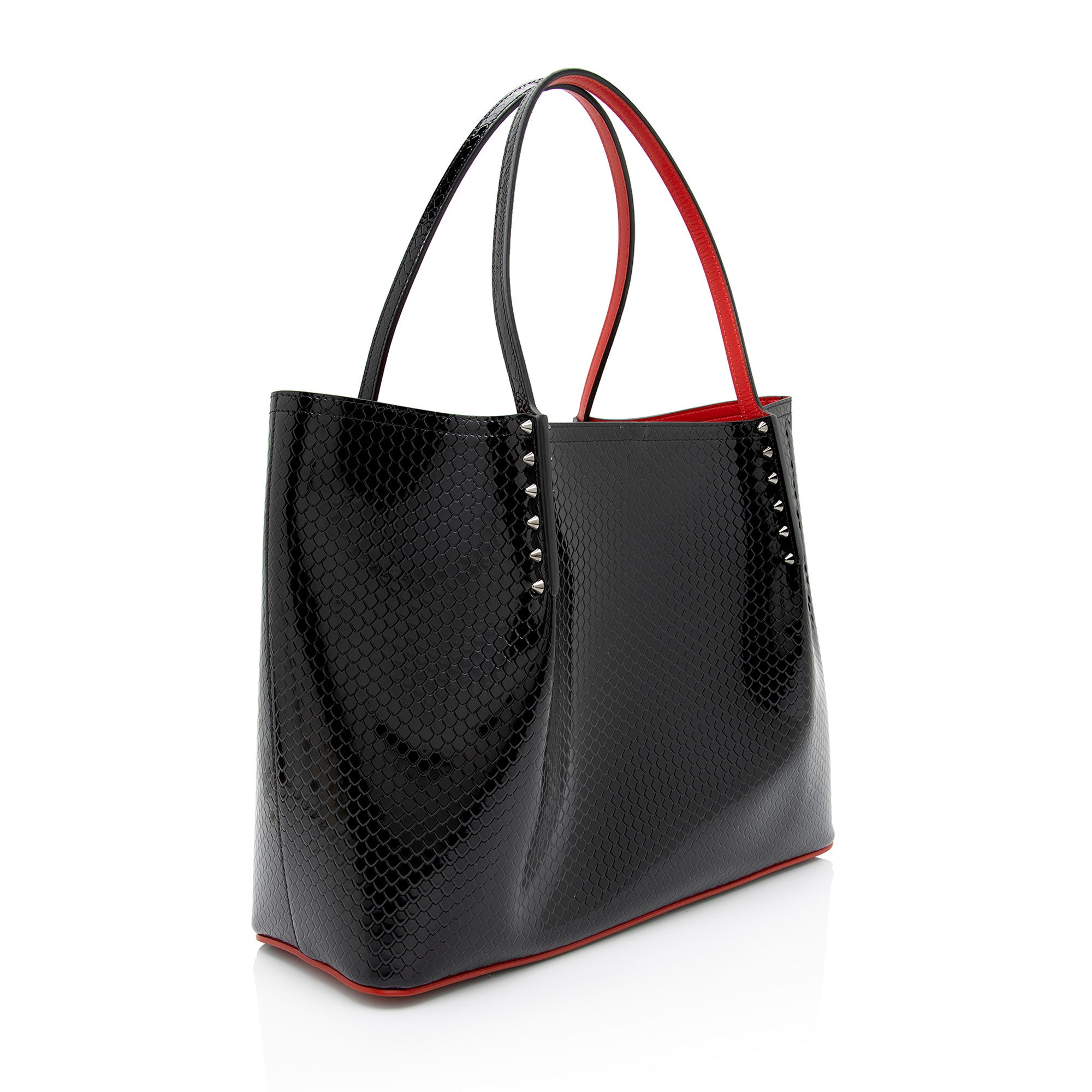 Christian Louboutin Snake Embossed Patent Leather Cabarock Large Tote (SHF-qLc4OG)