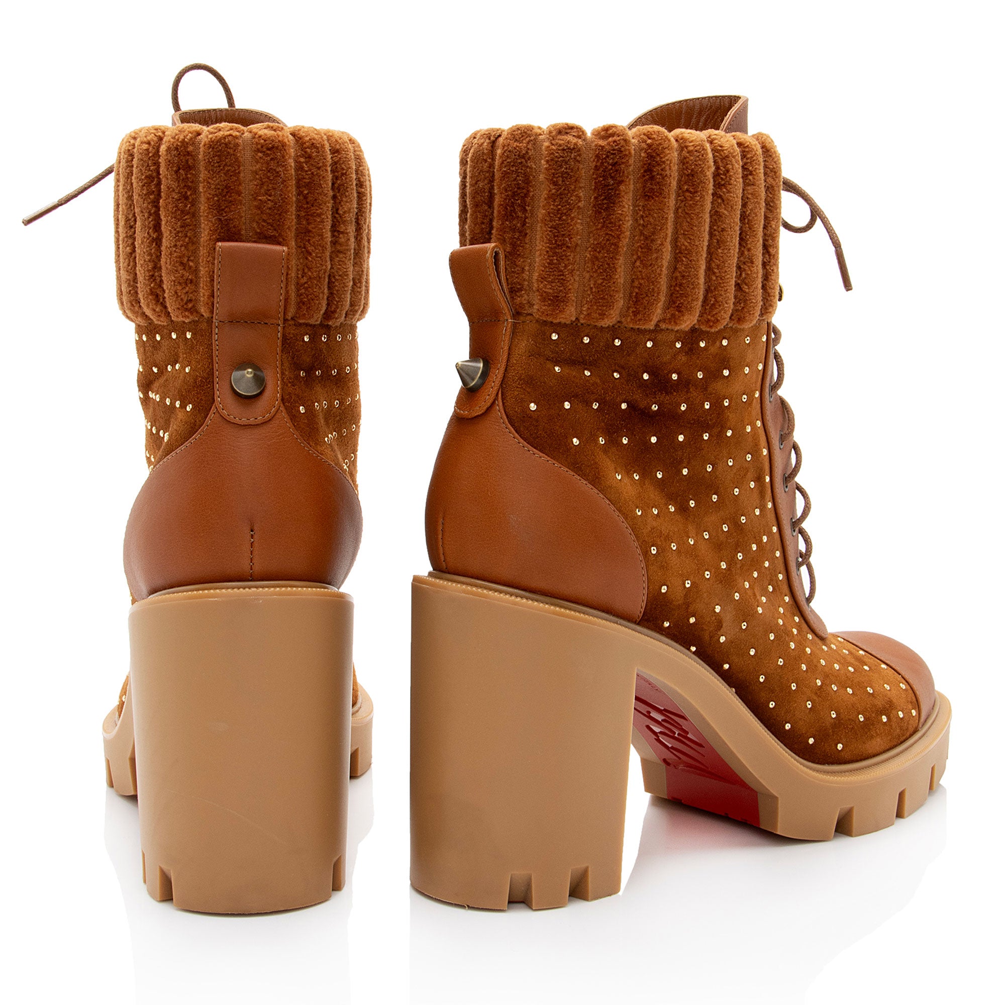 Christian Louboutin Studded Suede Dakita Lug Boots - Size 9.5 / 39.5 (SHF-oZhDfS)
