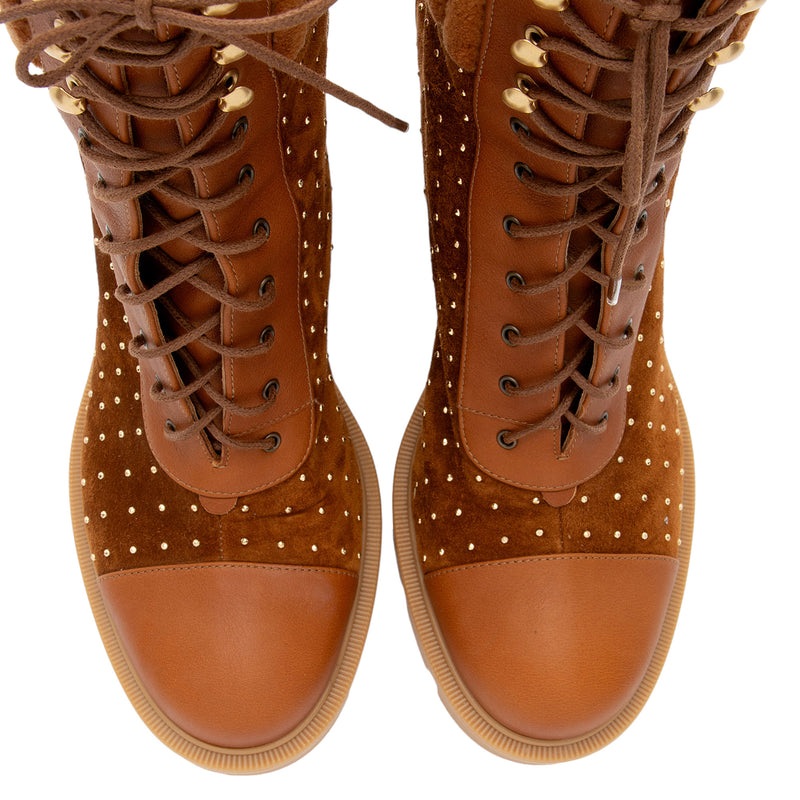 Christian Louboutin Studded Suede Dakita Lug Boots Size 9.5 39.5 LuxeDH