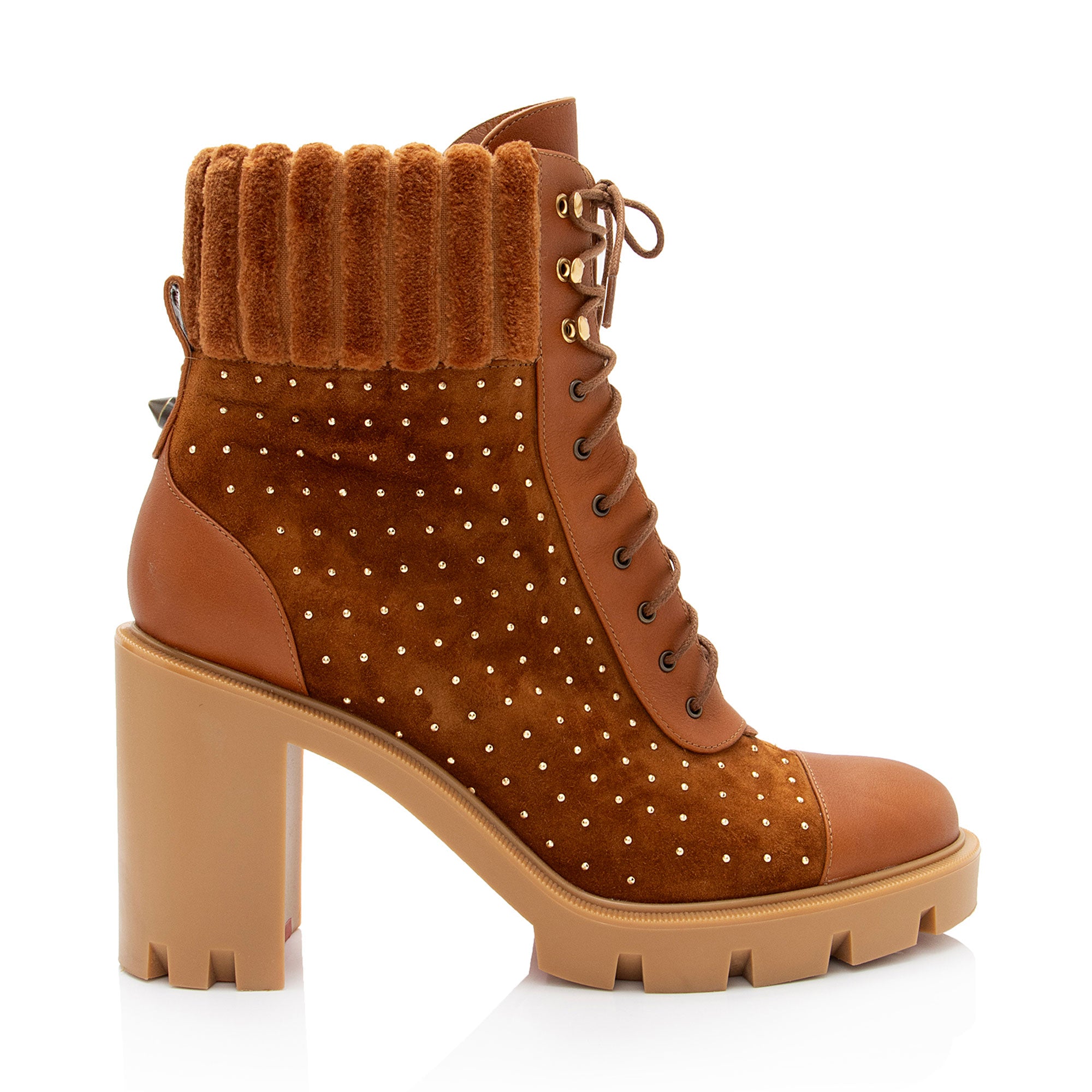 Christian Louboutin Studded Suede Dakita Lug Boots - Size 9.5 / 39.5 (SHF-oZhDfS)