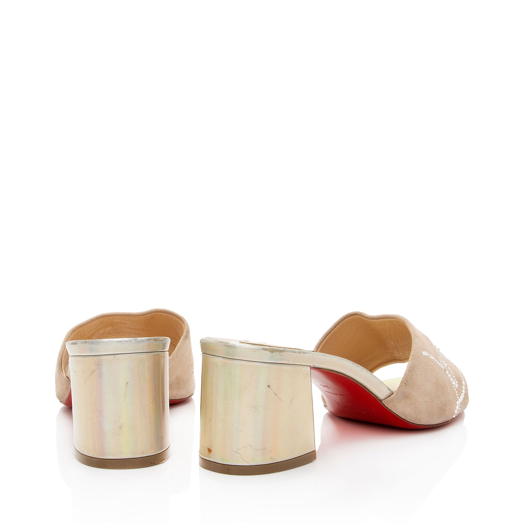 Christian Louboutin Suede Crystal Dear Home 55 Sandals - Size 8 / 38 (SHF-NOLwar)