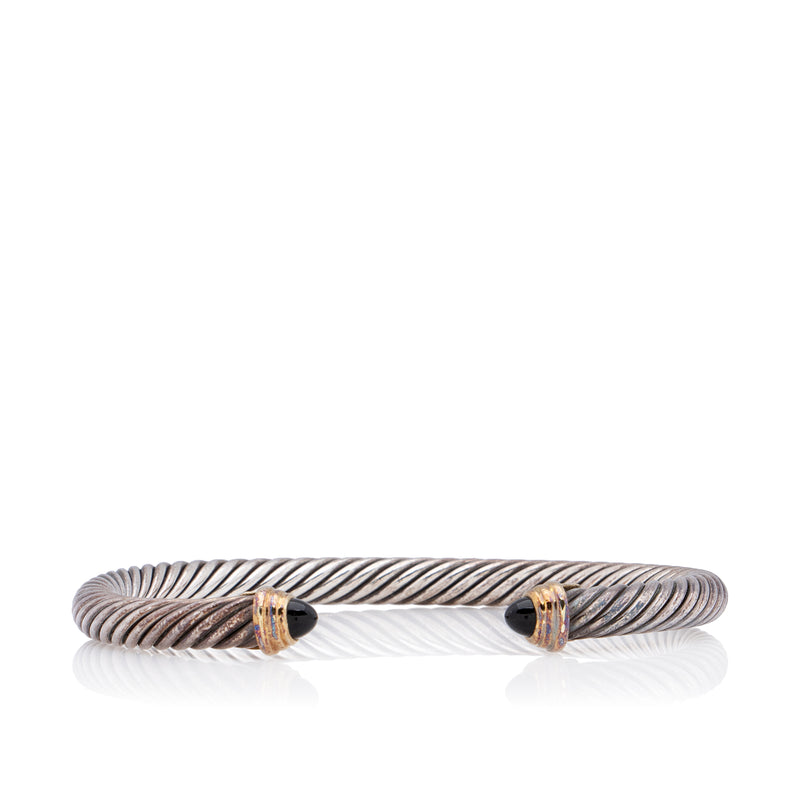 David Yurman Sterling Silver 14k Gold Onyx Cable Classics 5mm