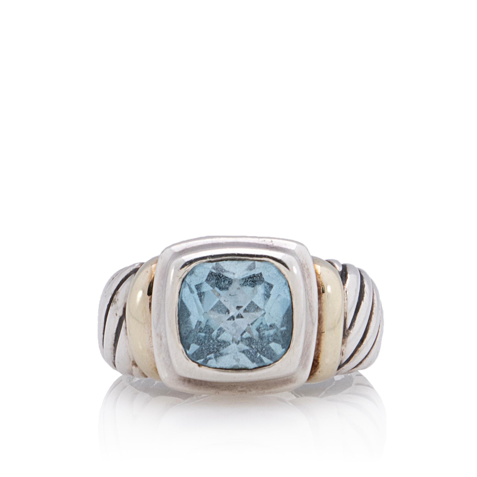 David Yurman 14k Gold Sterling Silver Blue Topaz Noblesse Ring - Size 5 (SHF-mG09MA)