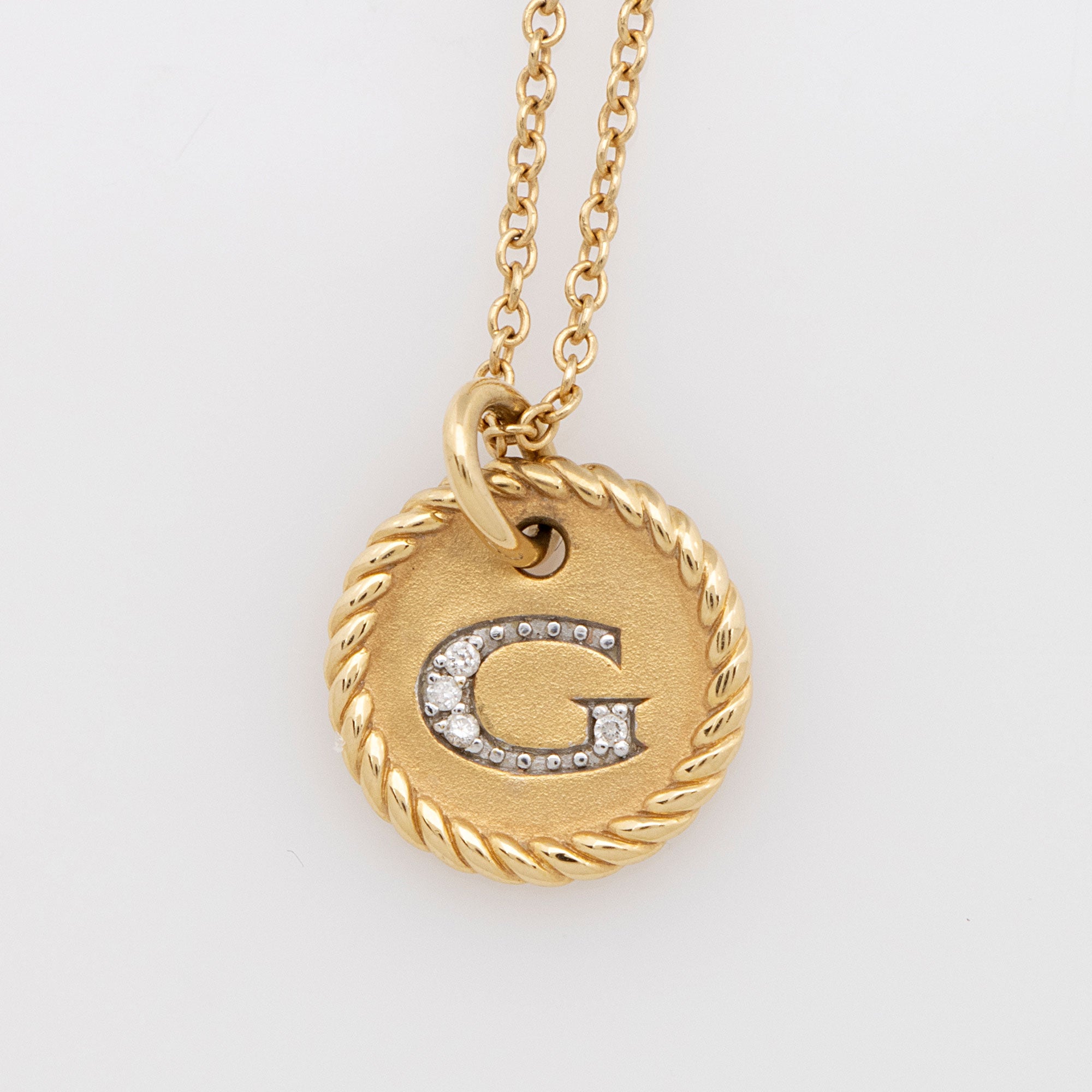 David Yurman 18k Gold Diamond Initial G Necklace