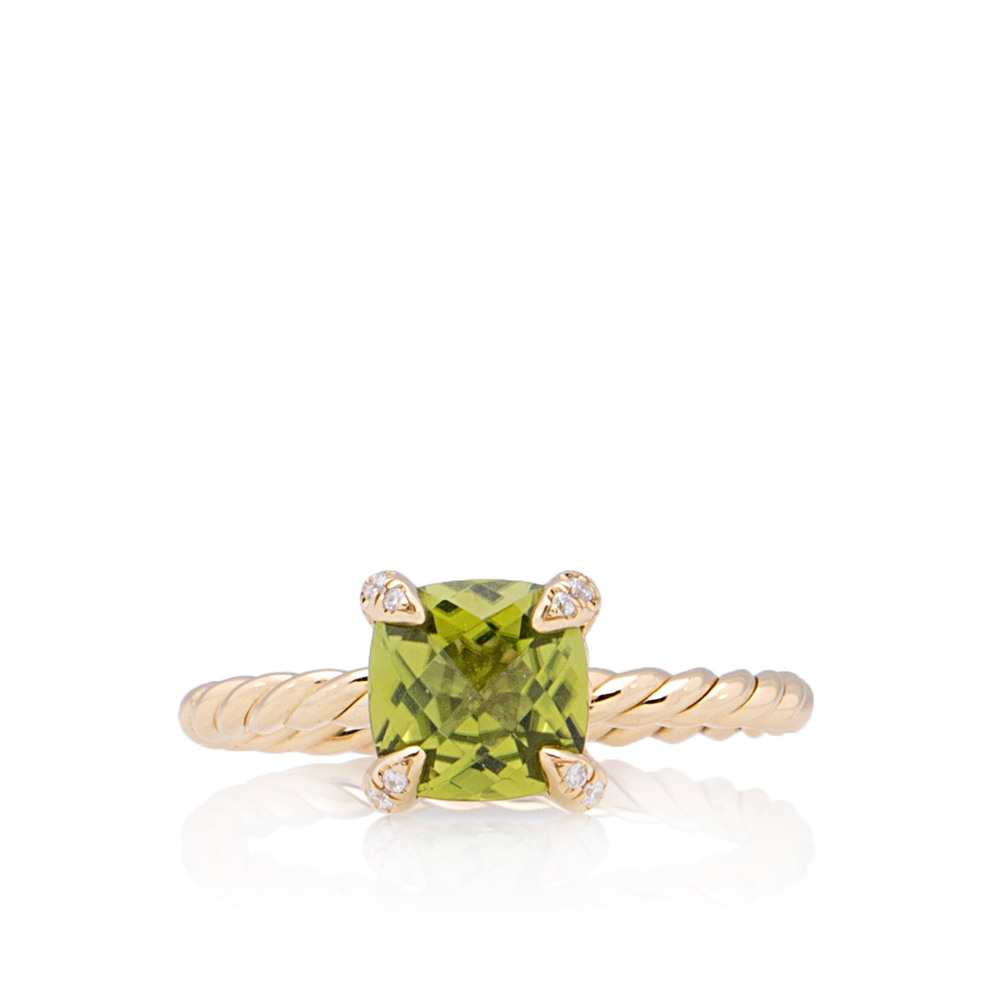 David Yurman 18k Gold Pave Diamond Peridot 7mm Chatelaine Ring - Size 6 1/2 (SHF-euPvJU)