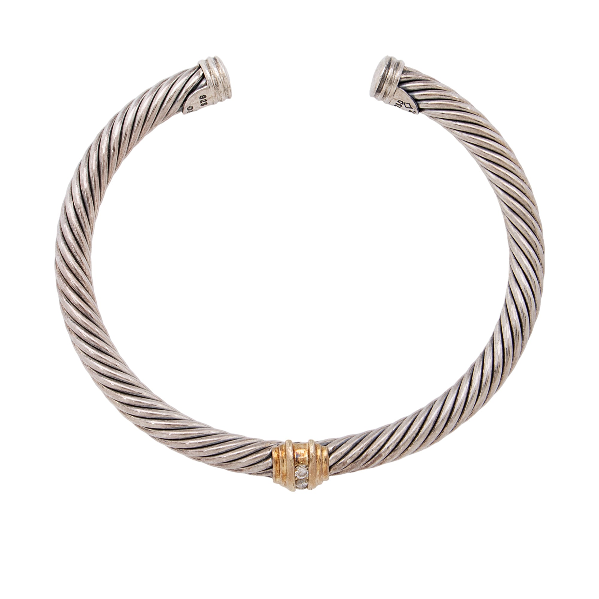 David Yurman 18k Gold Sterling Silver Diamond Station Cable 5mm Bracelet (SHF-04e4qC)