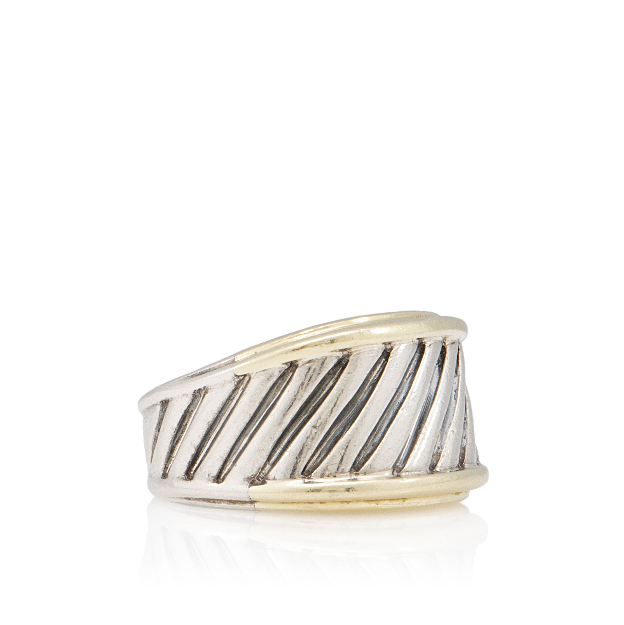 David Yurman Sterling Silver 14k Gold Cable Cigar Ring - Size 7 1/2