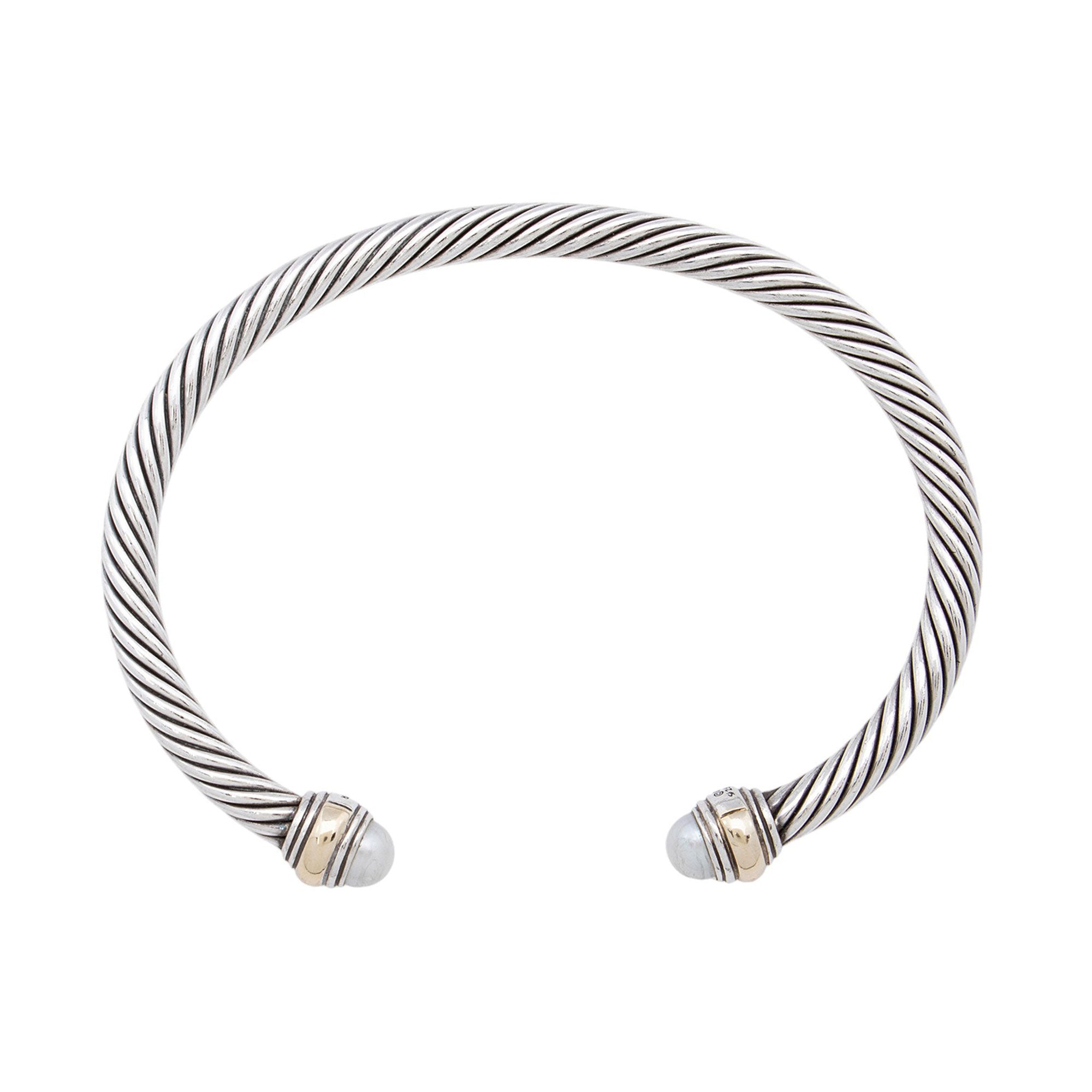 David Yurman Sterling Silver 14k Gold Pearl Cable Classics 5mm Cuff