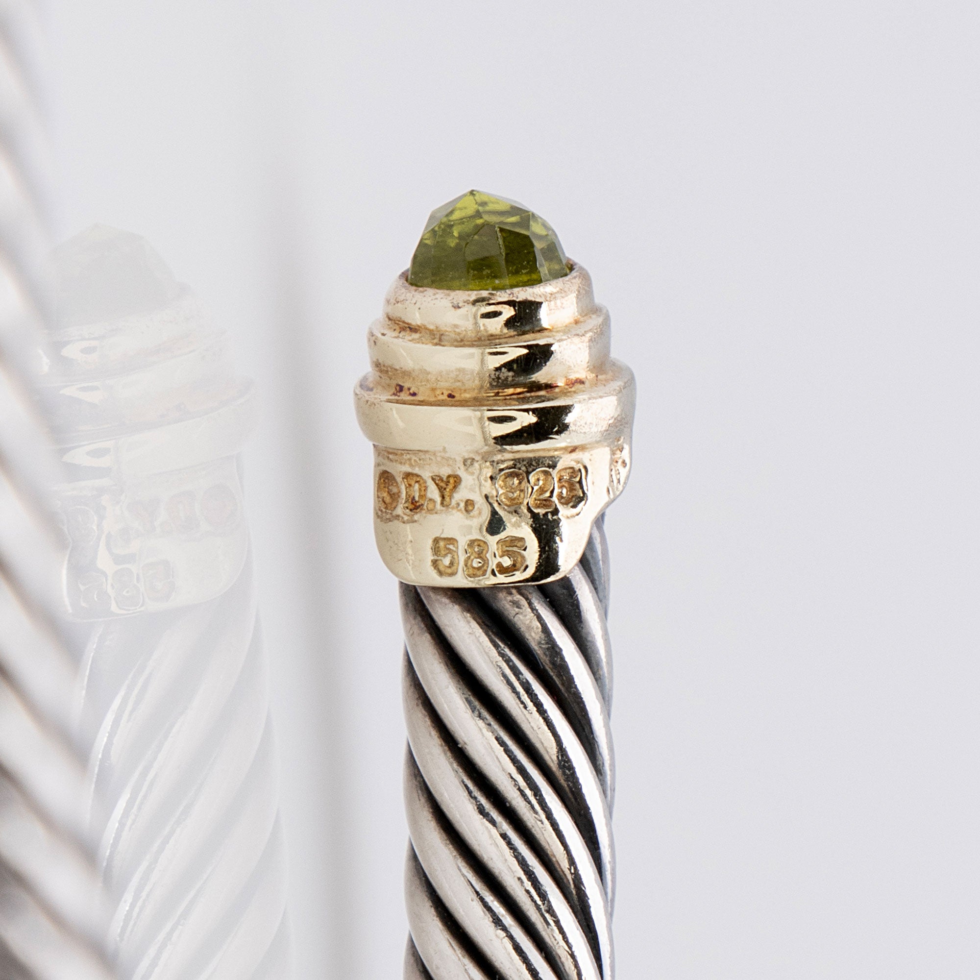 David Yurman Sterling Silver 14k Gold Peridot Cable Classics 5mm Bracelet