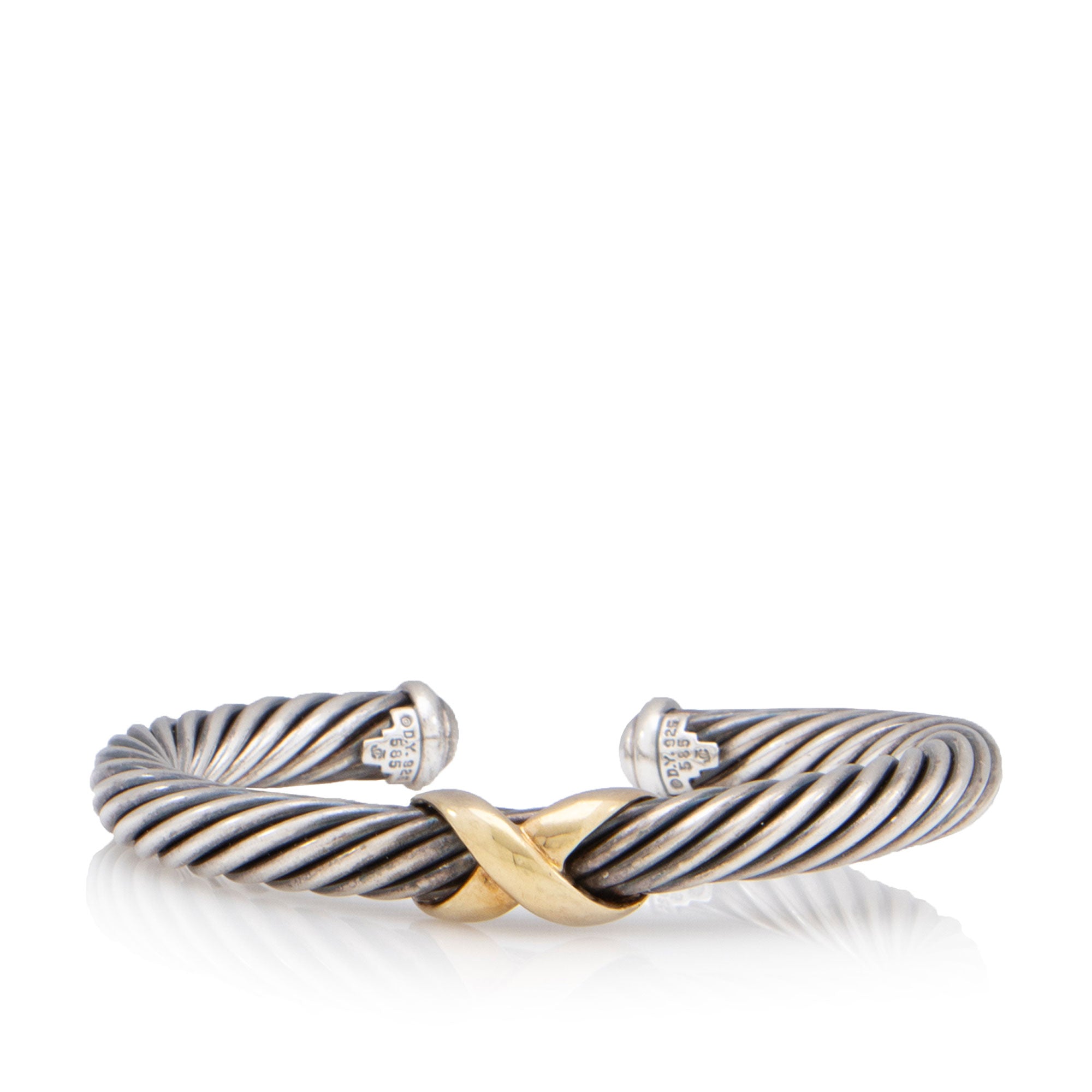 David Yurman Sterling Silver 14k Gold X Classic Cable 7mm Cuff (SHF-aI630c)