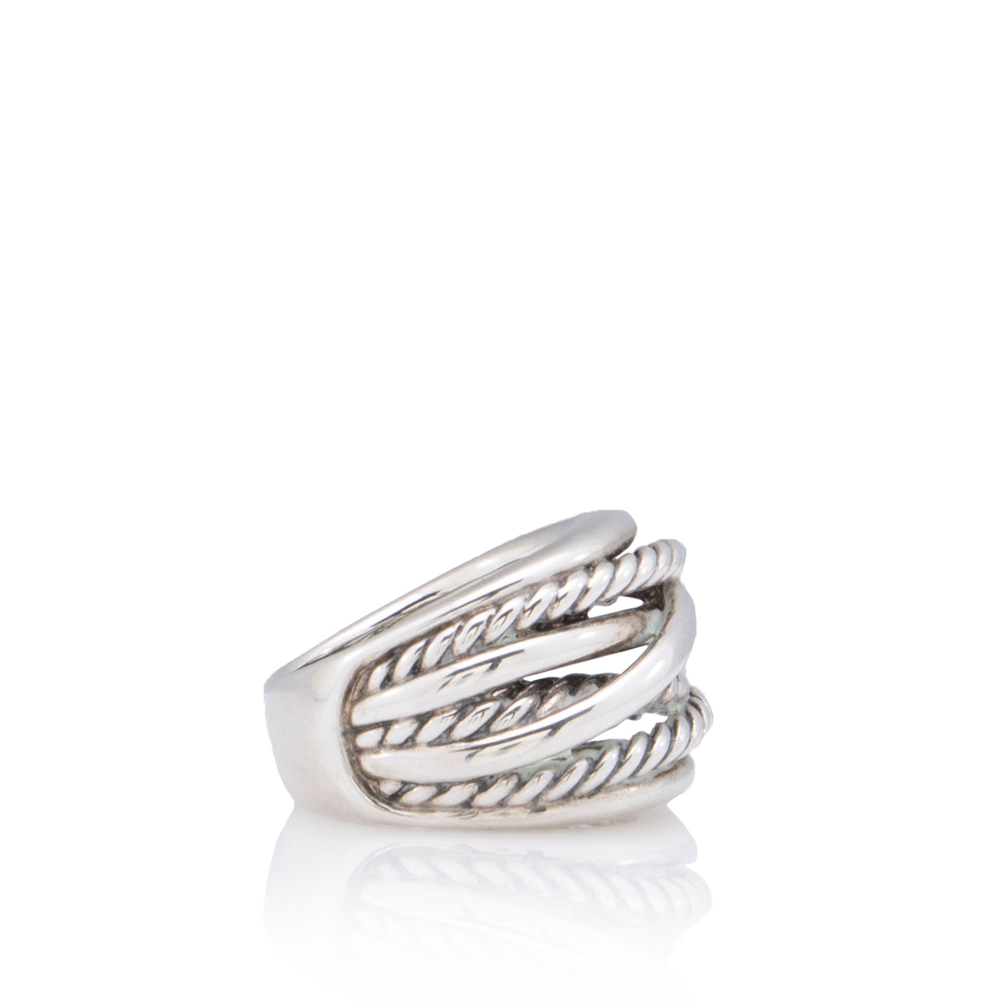 David Yurman Sterling Silver Crossover Wide Ring - Size 8